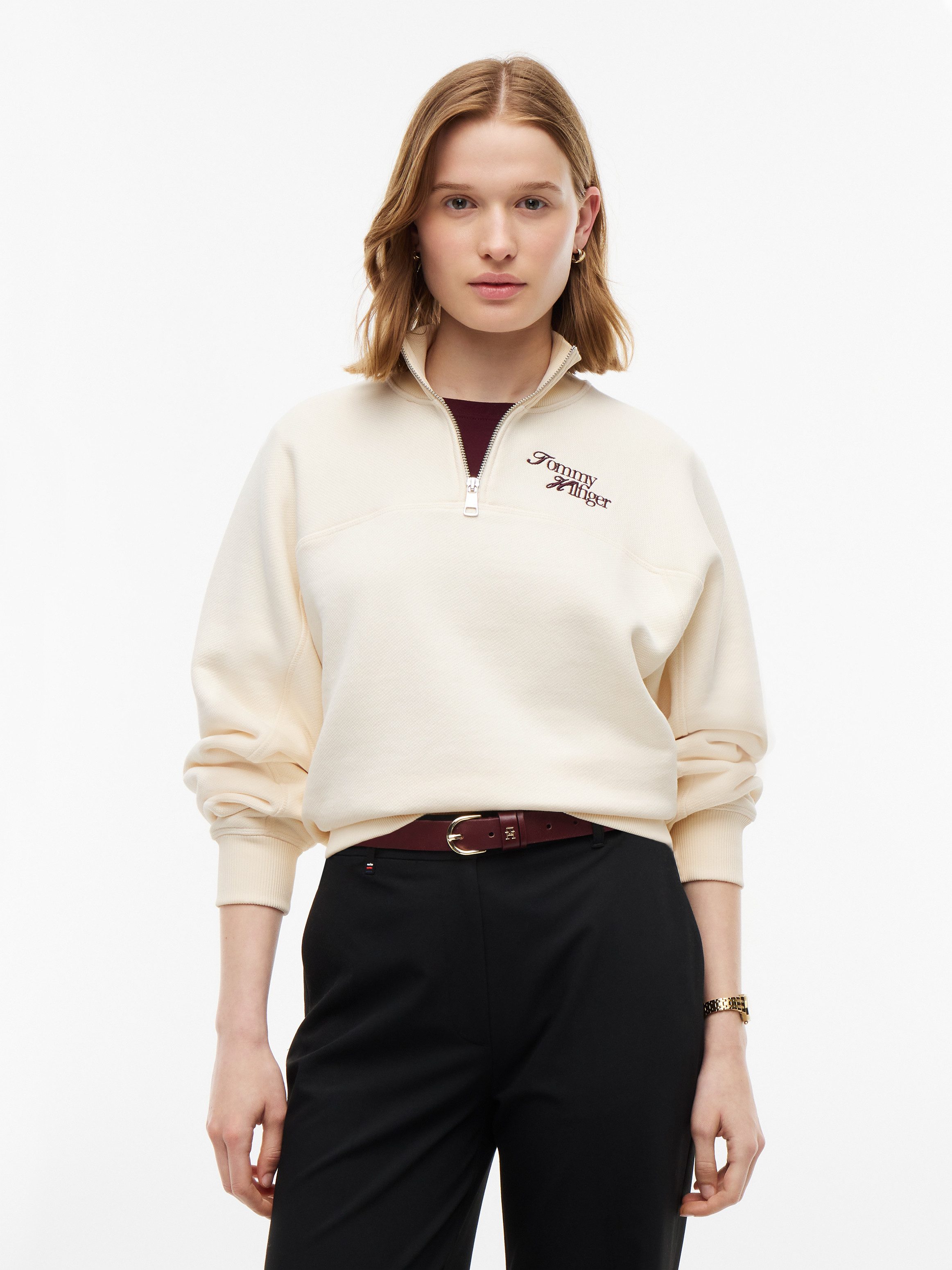 Tommy Hilfiger Sweatshirt SCRIPT REG MK-NK HALF ZIP SWT Baumwollmischung