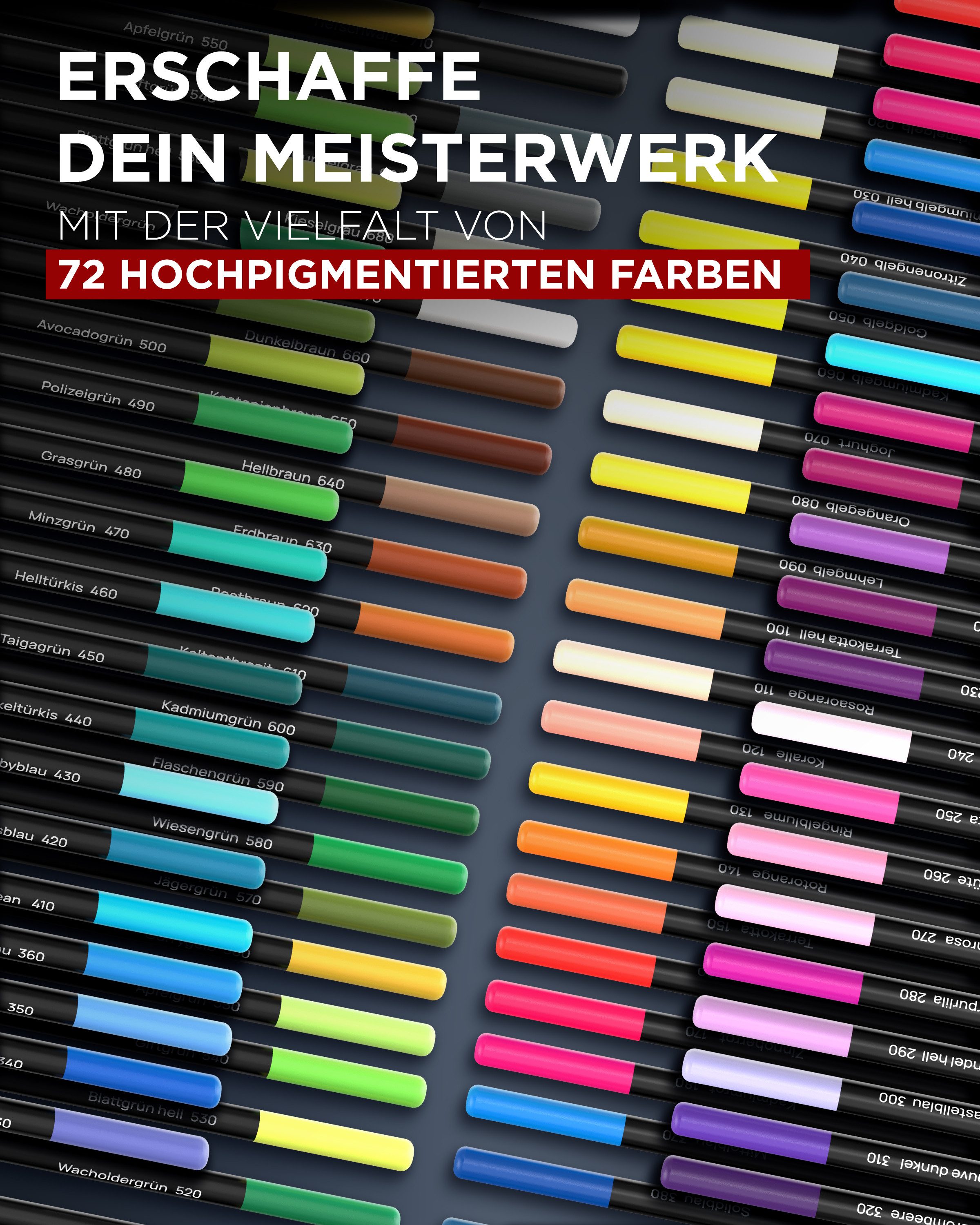 LIEBERGE Buntstift Premium Set 72 Farben in Metallschatulle, (Set, 72-tlg., 72 Buntstifte in Metallschatulle), 72 intensive abgestimmte Farben, weiche bruchsichere Mine