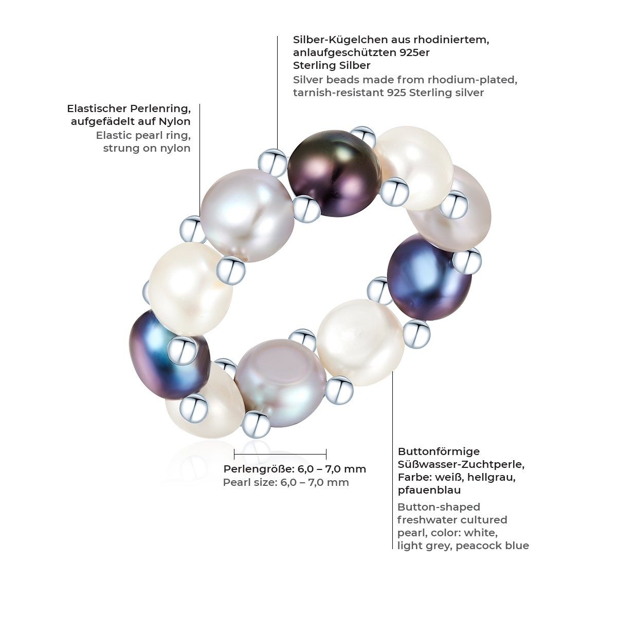 Pearls Valero Perlenring aus silber, Süßwasser-Zuchtperlen