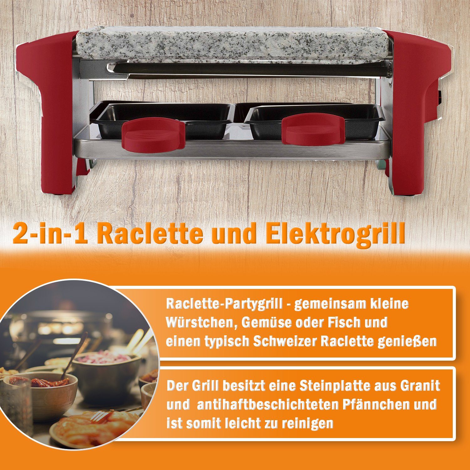 LIVOO 2 Ausschalter W, Raclettepfännchen, Ein-/ Personen Granitplatte Granitplatte, für Raclette LIVOO Raclettegrill, Raclette Anti-Rutsch-Füße, 2 350,00 Grill 2 Raclettepfännchen,