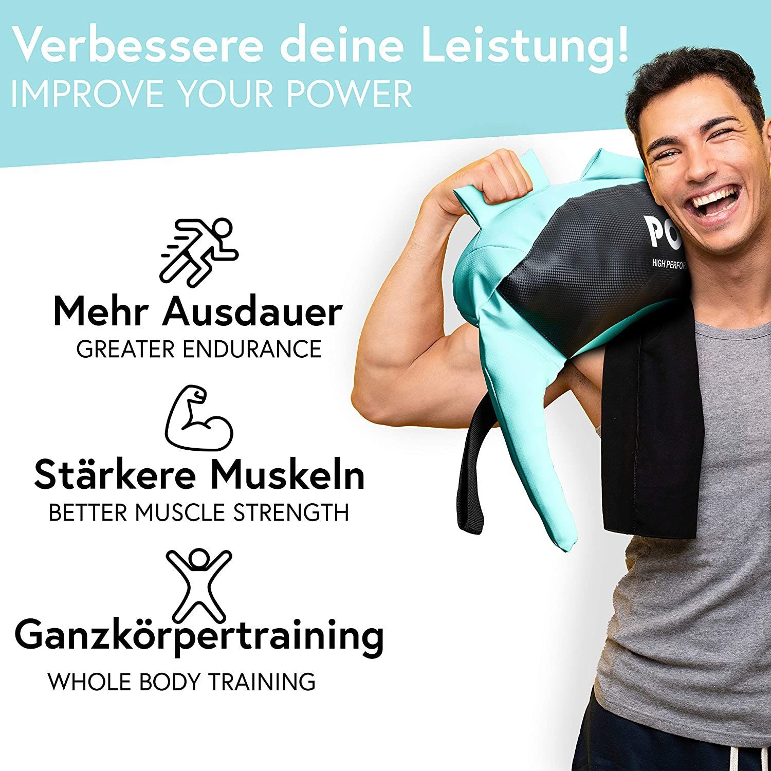 POWRX Gewichtssack Gewichtsbag I Kunstleder 5 Fitness, Schwarz/Gelb 5-22 Gelb f. kg Kg I Functional Schwarz