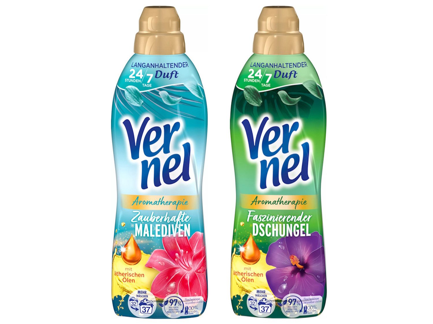 Vernel Aromatherapie Faszinierender Dschungel & Zauberhafte Malediven 2x37 WL Weichspüler (Doppelpack, [2-St. (74WL) mit ätherischen Ölen)