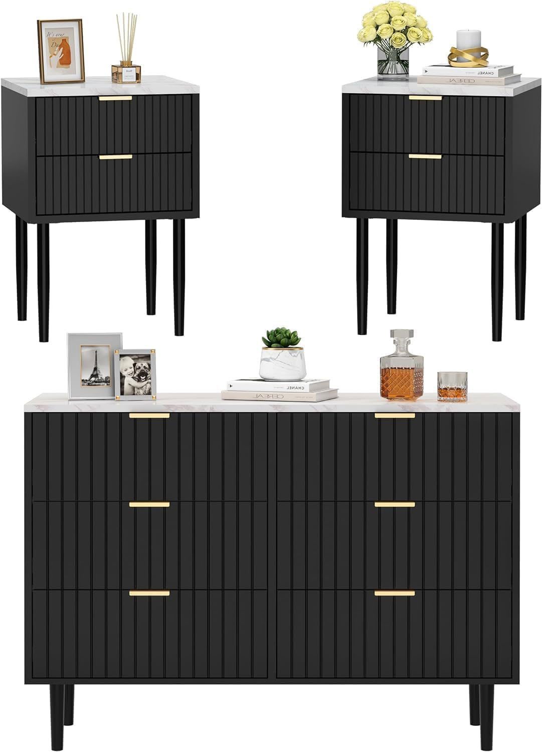 UEV Schlafzimmer-Set, 3er-Set Schlafzimmermöbel in Marmoroptik, günstig online kaufen