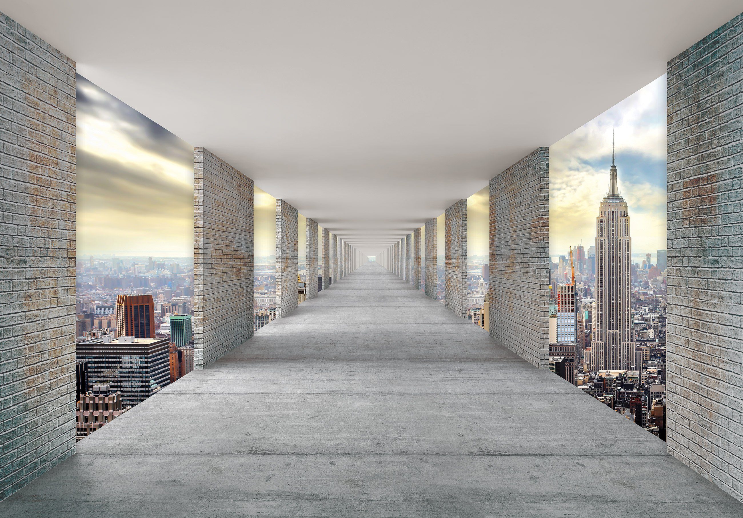 Wallarena Fototapete 3D EFFEKT Terrasse New York Ausblick Terrassenblick Stadt Vlies Tapete für Wohnzimmer oder Schlafzimmer Vliestapete Wandtapete Motivtapete, Glatt, 3D-Optik, Vliestapete inklusive Kleister