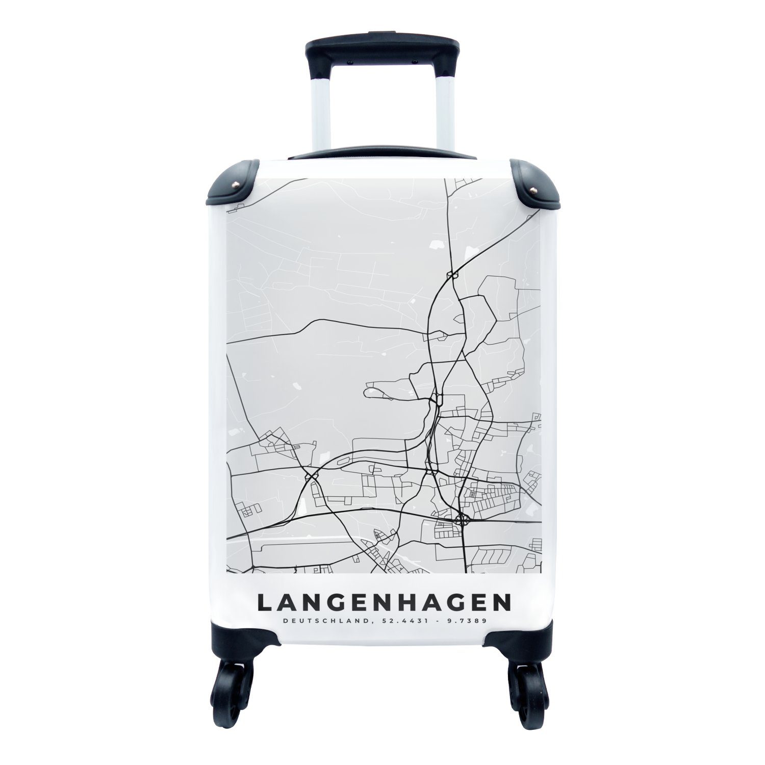 MuchoWow Handgepäckkoffer Langenhagen - Karte - Deutschland - Stadtplan, 4 Rollen, Reisetasche mit rollen, Handgepäck für Ferien, Trolley, Reisekoffer | Handgepäck-Koffer