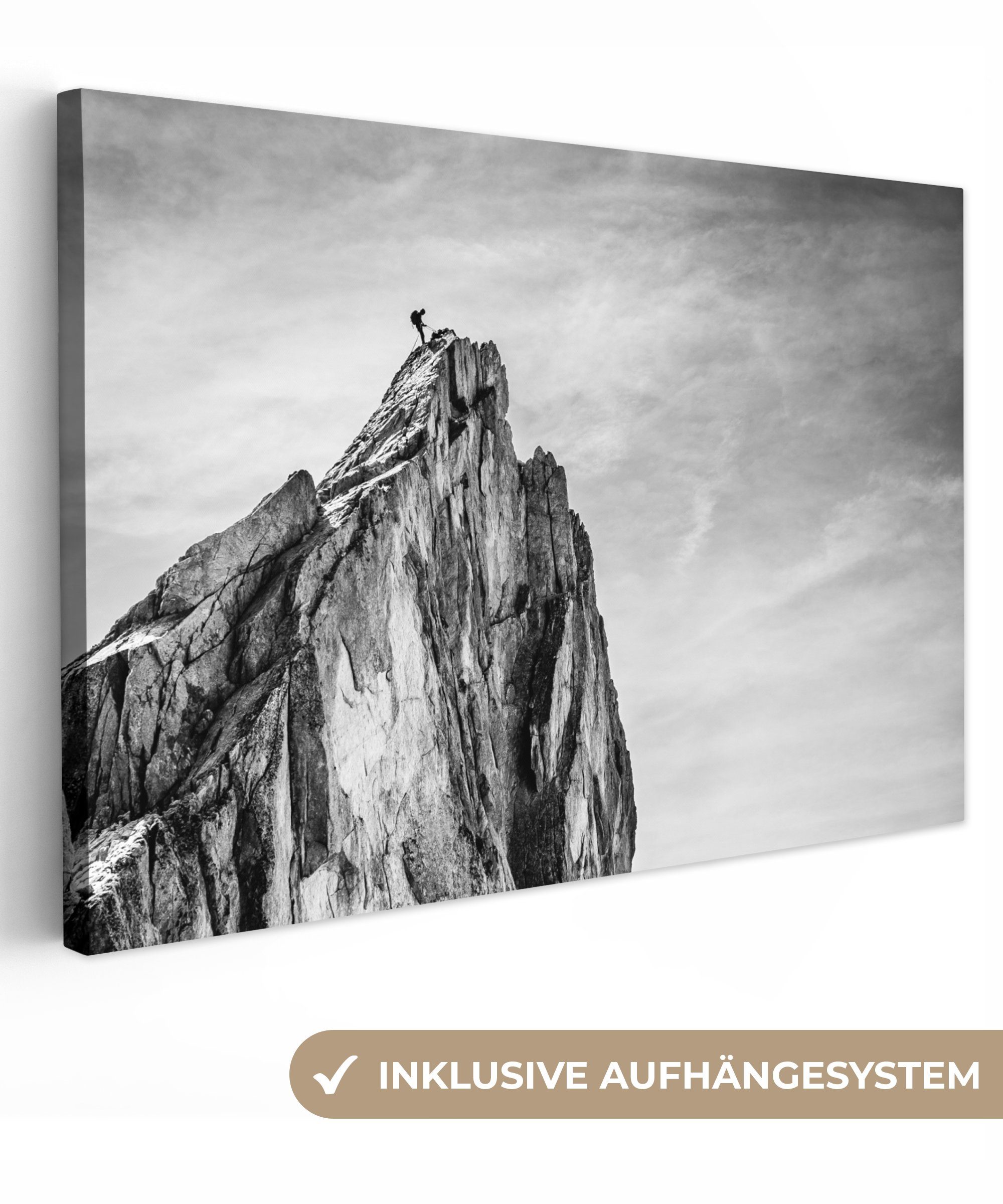 OneMillionCanvasses® Leinwandbild Berg - Natur - Klettern - Schwarz und weiß, (1 St), Wandbild Leinwandbilder, Aufhängefertig, Wanddeko, 30x20 cm
