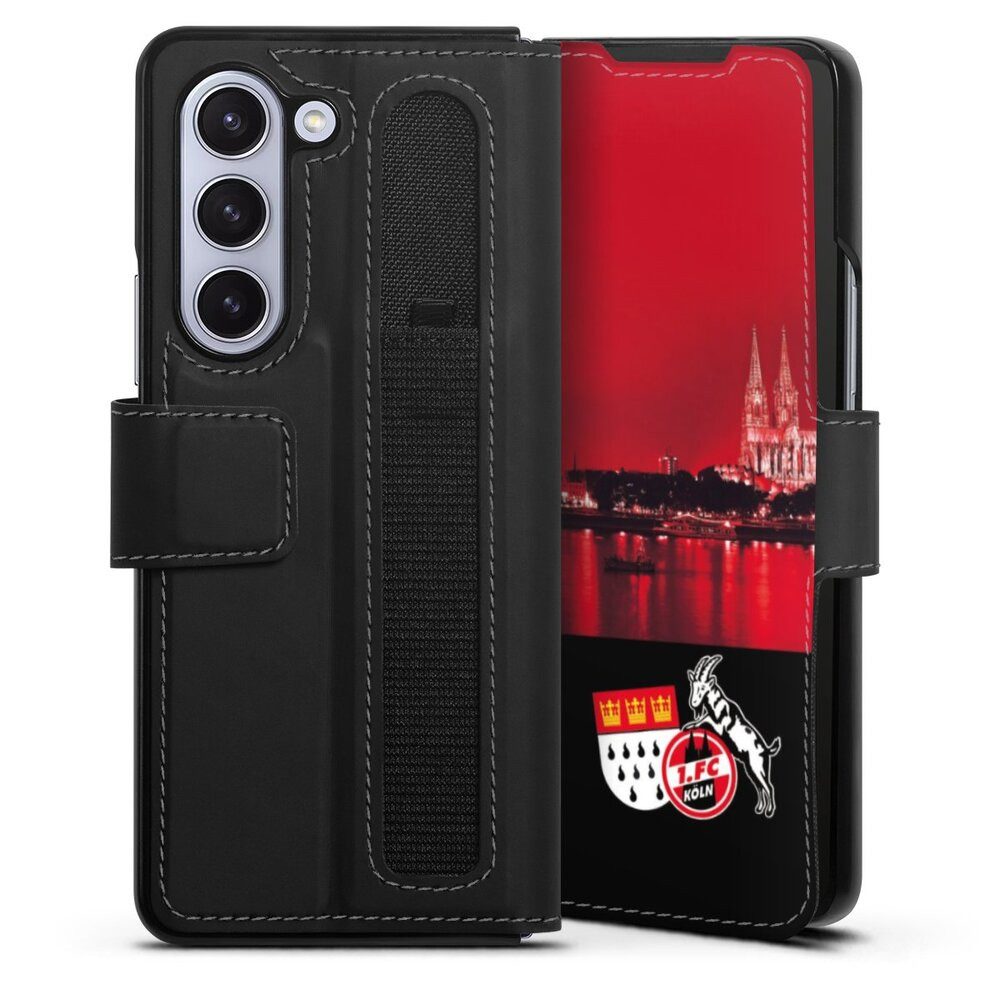 DeinDesign Handyhülle Skyline 1. FC Köln Offizielles Lizenzprodukt Skyline Köln Rot, Samsung Galaxy Z Fold 5 Hülle Handy Flip Case Wallet Cover