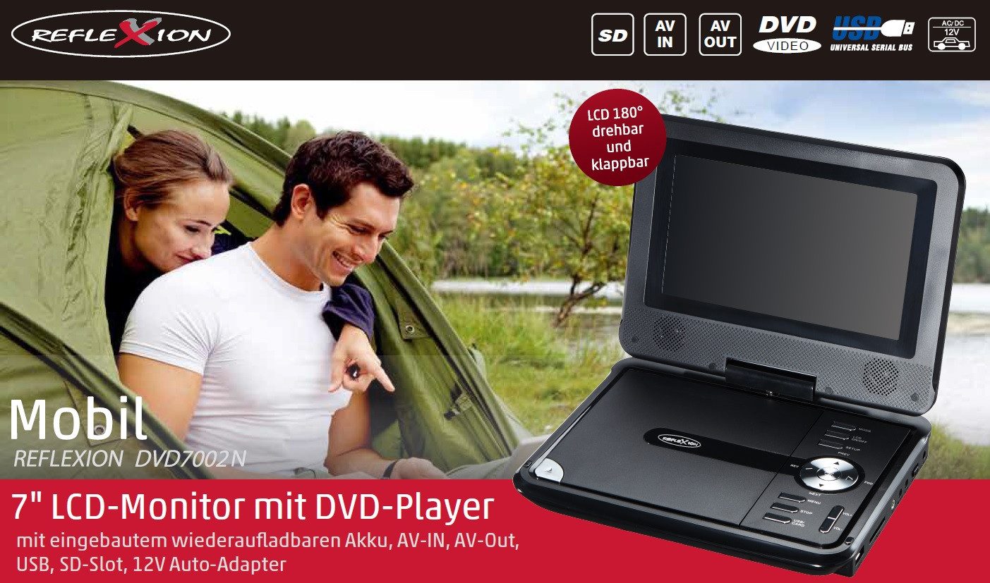Reflexion DVD7002N Portabler DVD-Player (Eingebauter Akku, AV-IN, AV-Out, USB, SD-Slot, 12V Auto-Adapter) – Bild 5 von 5