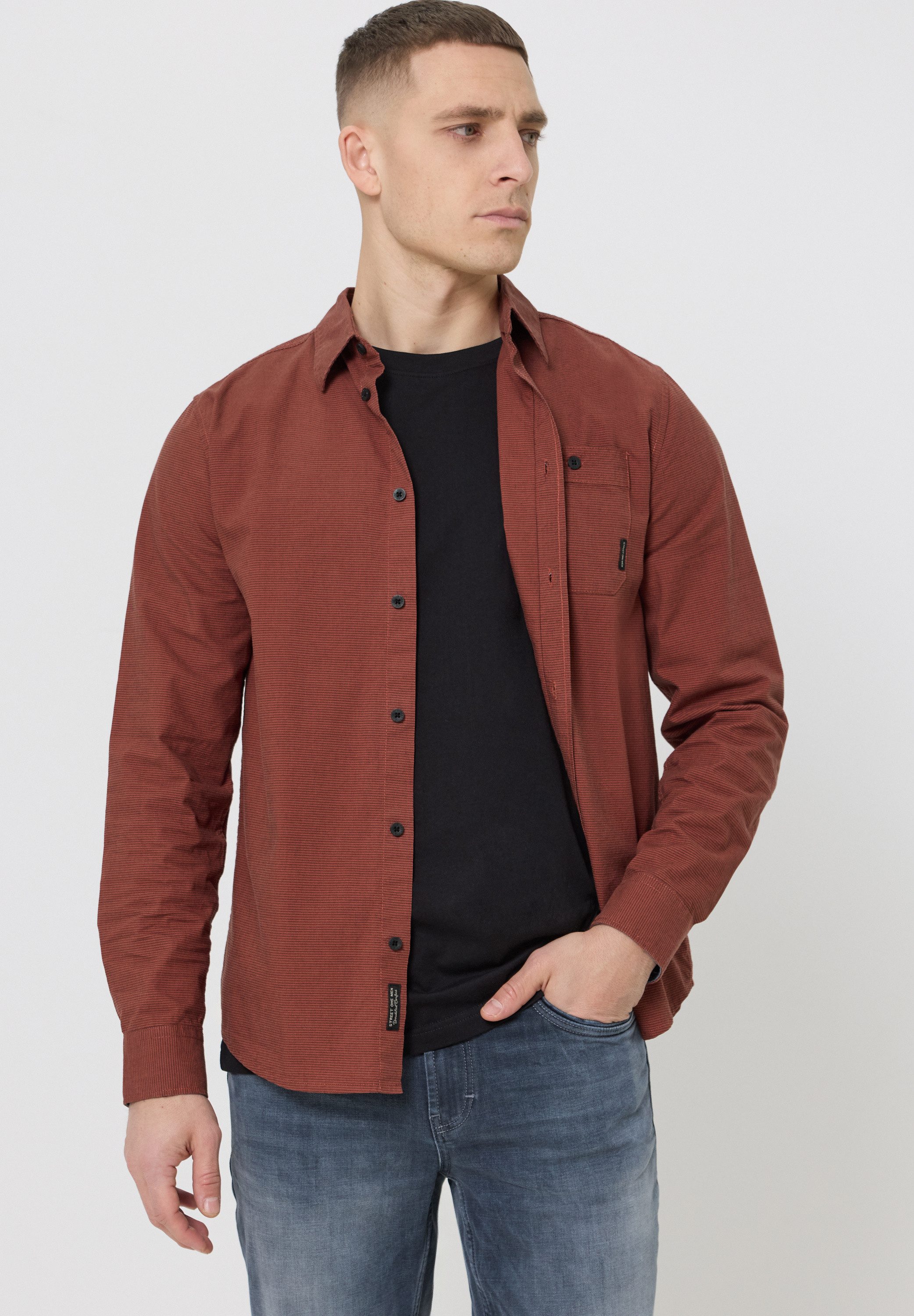 STREET ONE MEN Langarmhemd aus reiner Baumwolle