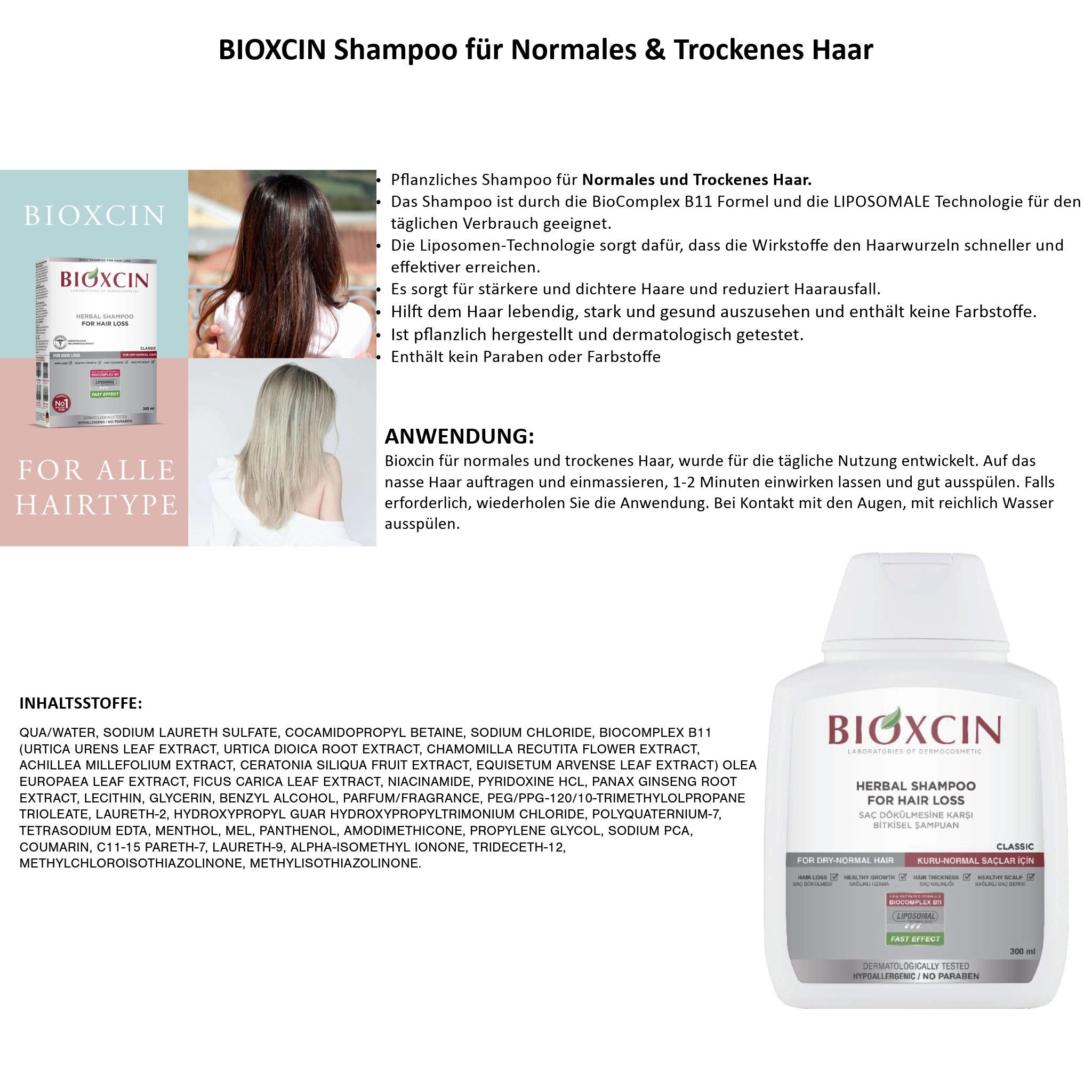 Bioxcin Haarshampoo Bioxcin Shampoo gegen Haarausfall für Normales & Trockenes Haar 300 ml