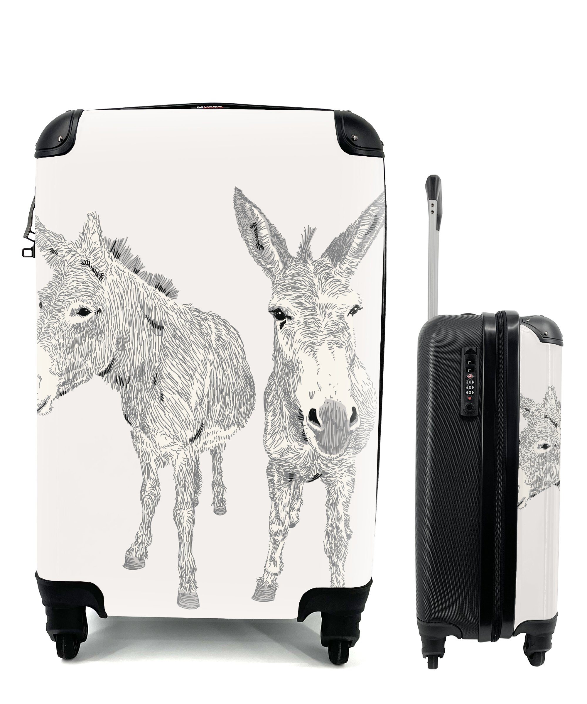 MuchoWow Handgepäckkoffer Eine Illustration von zwei Eseln, 4 Rollen, Reisetasche mit rollen, Handgepäck für Ferien, Trolley, Reisekoffer