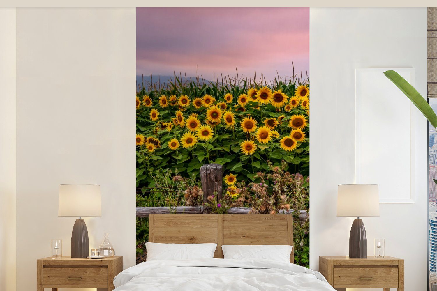 MuchoWow Fototapete Sonnenblume - Blumen - Pflanzen, Matt, bedruckt, (2 St), Vliestapete für Wohnzimmer Schlafzimmer Küche, Fototapete