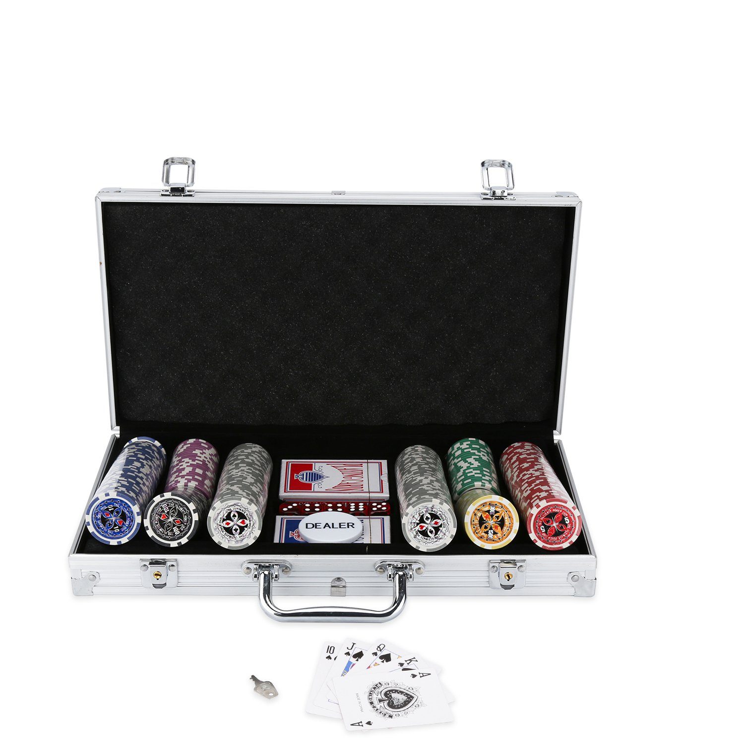 Clanmacy Spiel, Pokerchips Pokerkoffer Leerkoffer Poker-Set Pokerset 300 Chips Metallbox