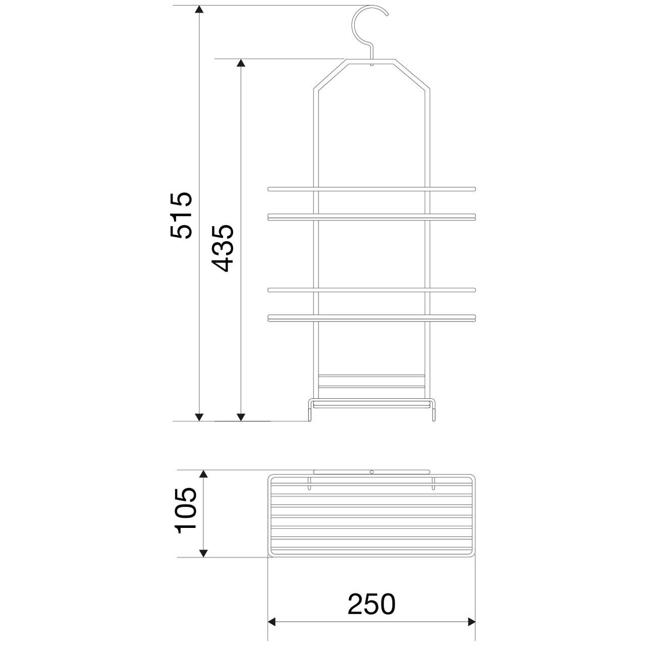 Euroshowers GmbH Duschregal zum Einhängen Schwarz 3 Etagen 25 × 10,5 × 51,5 cm