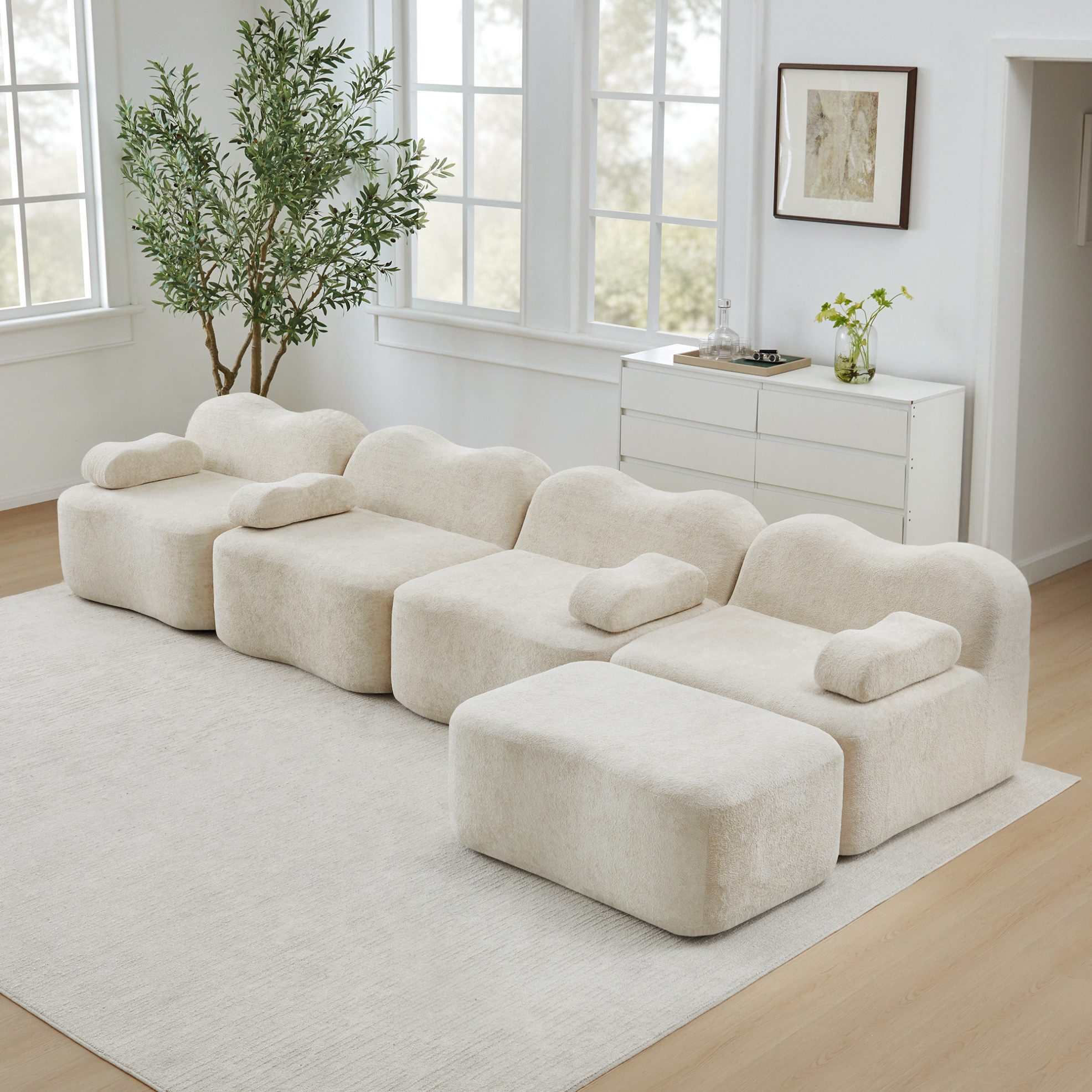 MODFU Loungesofa modulares Boneless Design, mit Wellenform, 32D hochelastischer Schaumstofffüllung ohne Innenrahmen, tiefe Sitzfläche und beweglichem Armlehnenkissen für flexible 2–4-Sitzer, L- und U-Konfiguration 1 Teile