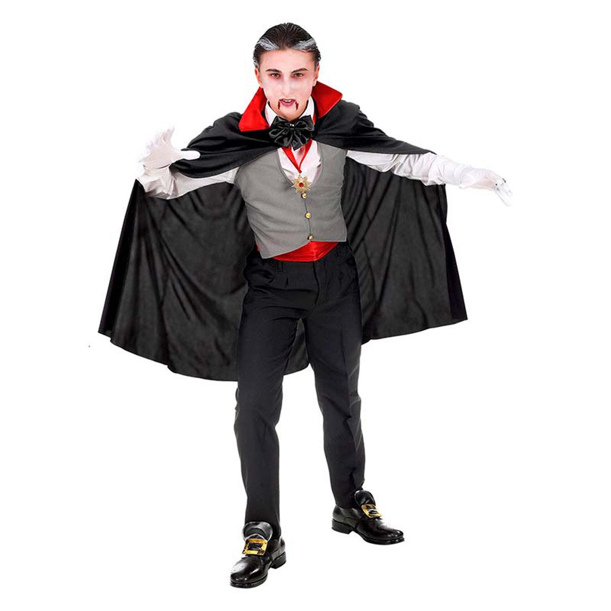 Widmann Vampir-Umhang, Schwarz Mit Rotem Samtkragen, 136 Cm Lang, Für Halloween & Karneval