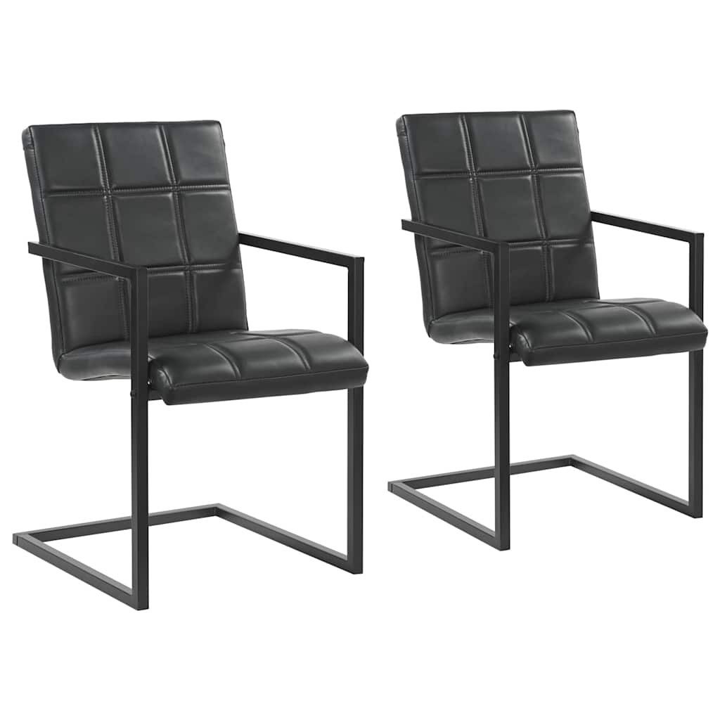 vidaXL Esszimmerstuhl Freischwinger 2 Stk. Schwarz Echtleder (2 St)