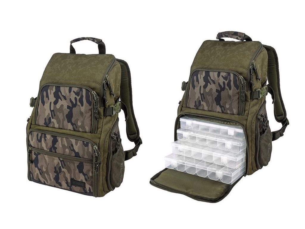 SPRO Angelrucksack Spro - Angelrucksack - Double Backpack - Camouflage (1-tlg), Sehr viel Stauraum incl. 4 Köderboxen