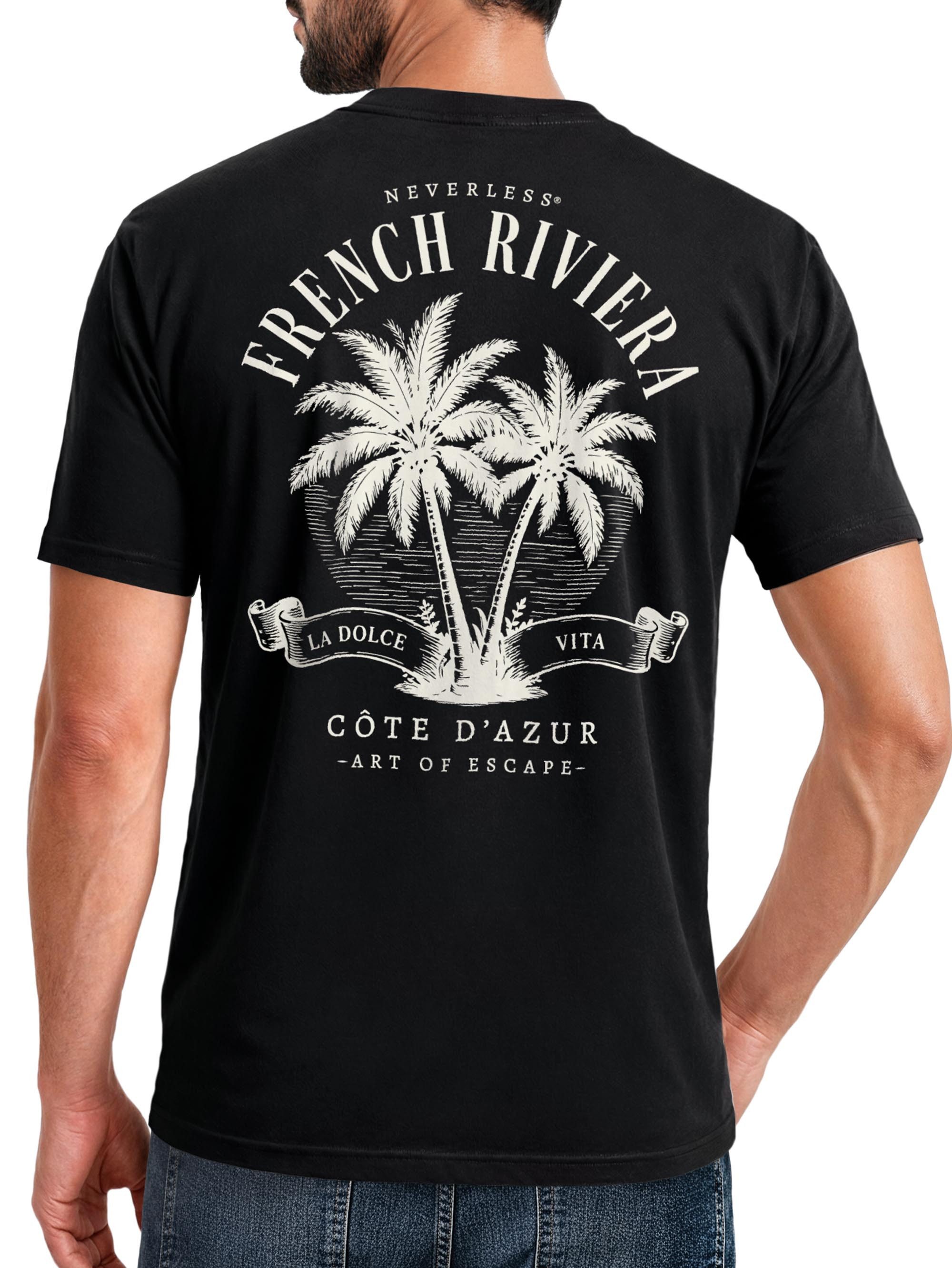 Neverless Print-Shirt Herren T-Shirt Backprint - Design French Riviera - Baumwollshirt mit Print