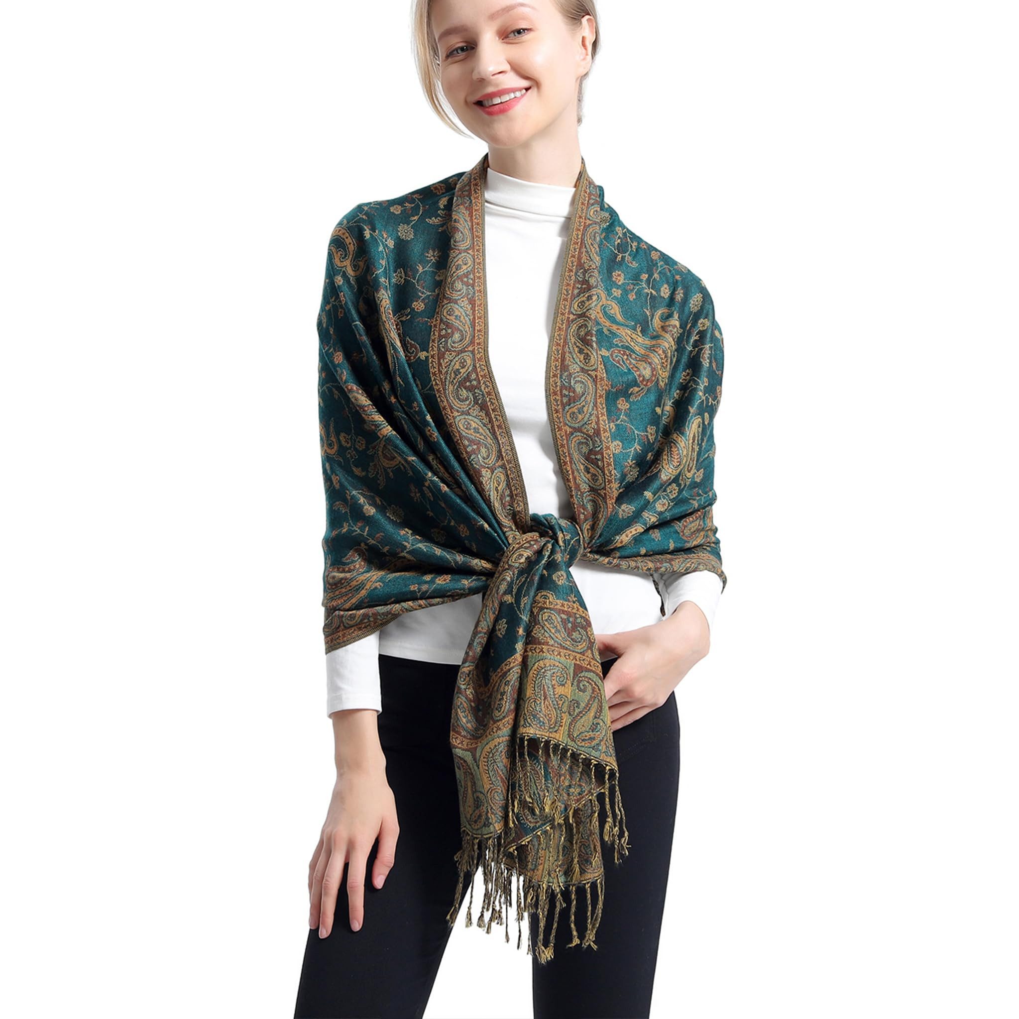 nsihing Modeschal Pashmina Schal Damen, Elegant Weich Schultertuch Schal für Damen, Leicht Frauen Halstuch Stola mit Paisleymuster Tuch Lang Damen
