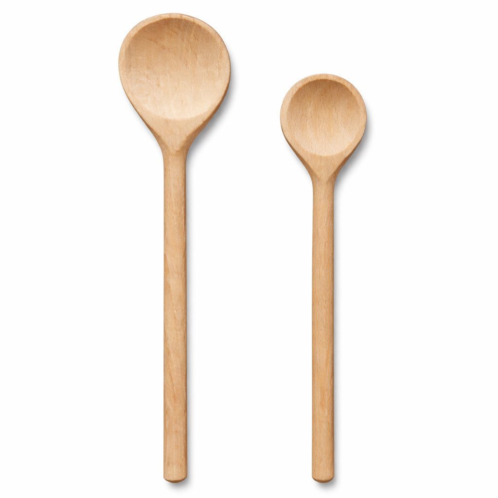 Neustanlo Kochlöffel Küchenlöffel Set Holz 25,5 cm & 21,5 cm, 2-teilig, naturbelassen, robust, hitzebeständig, ideal zum Kochen, Rühren, Servieren
