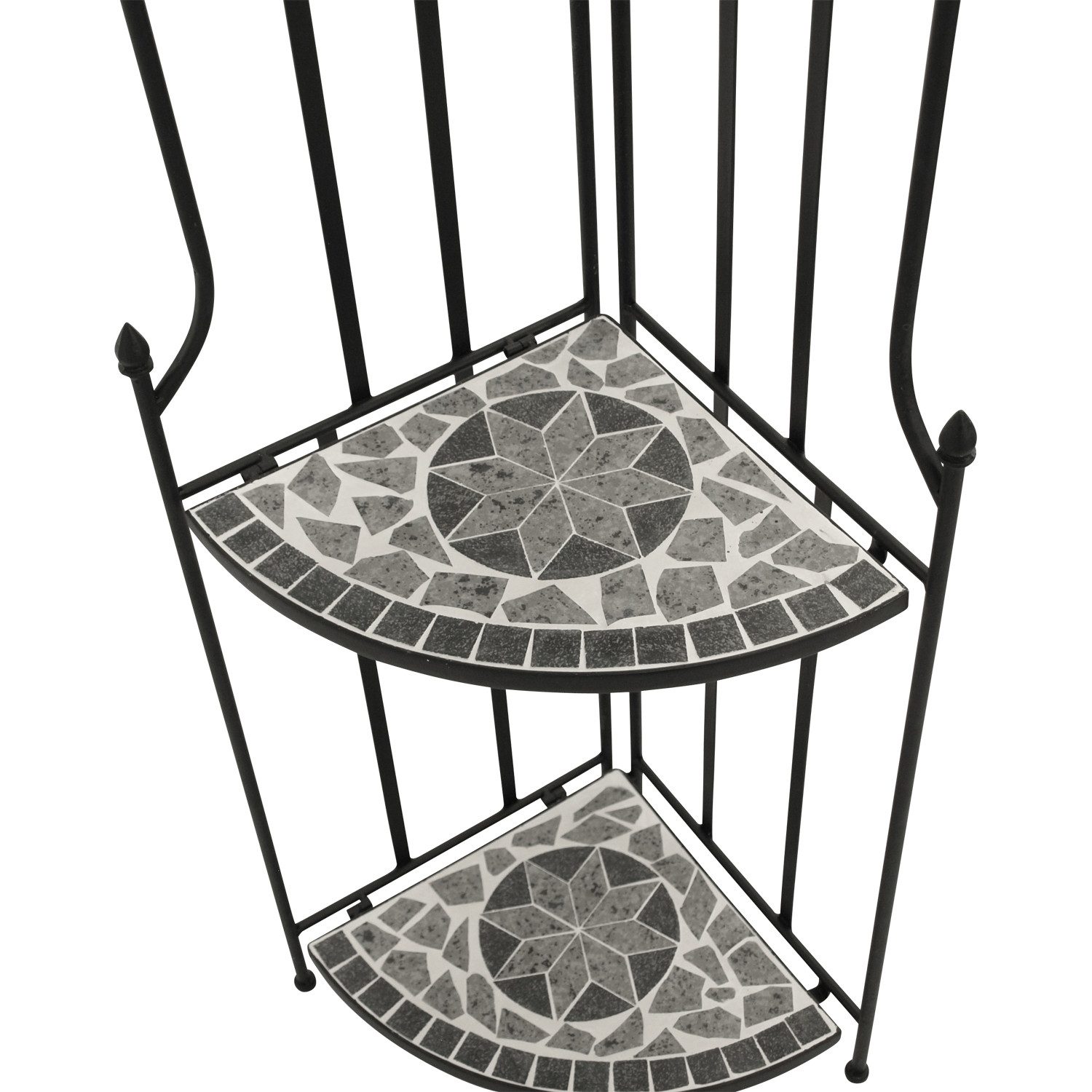 TPFGarden Eckregal GATESHEAD, Standregal für Innen und Außen - Rahmen aus Stahl - Farbe:schwarz/grau, Böden aus echter Keramik in Mosaik Optik - BxTxH: 50x34x141 cm
