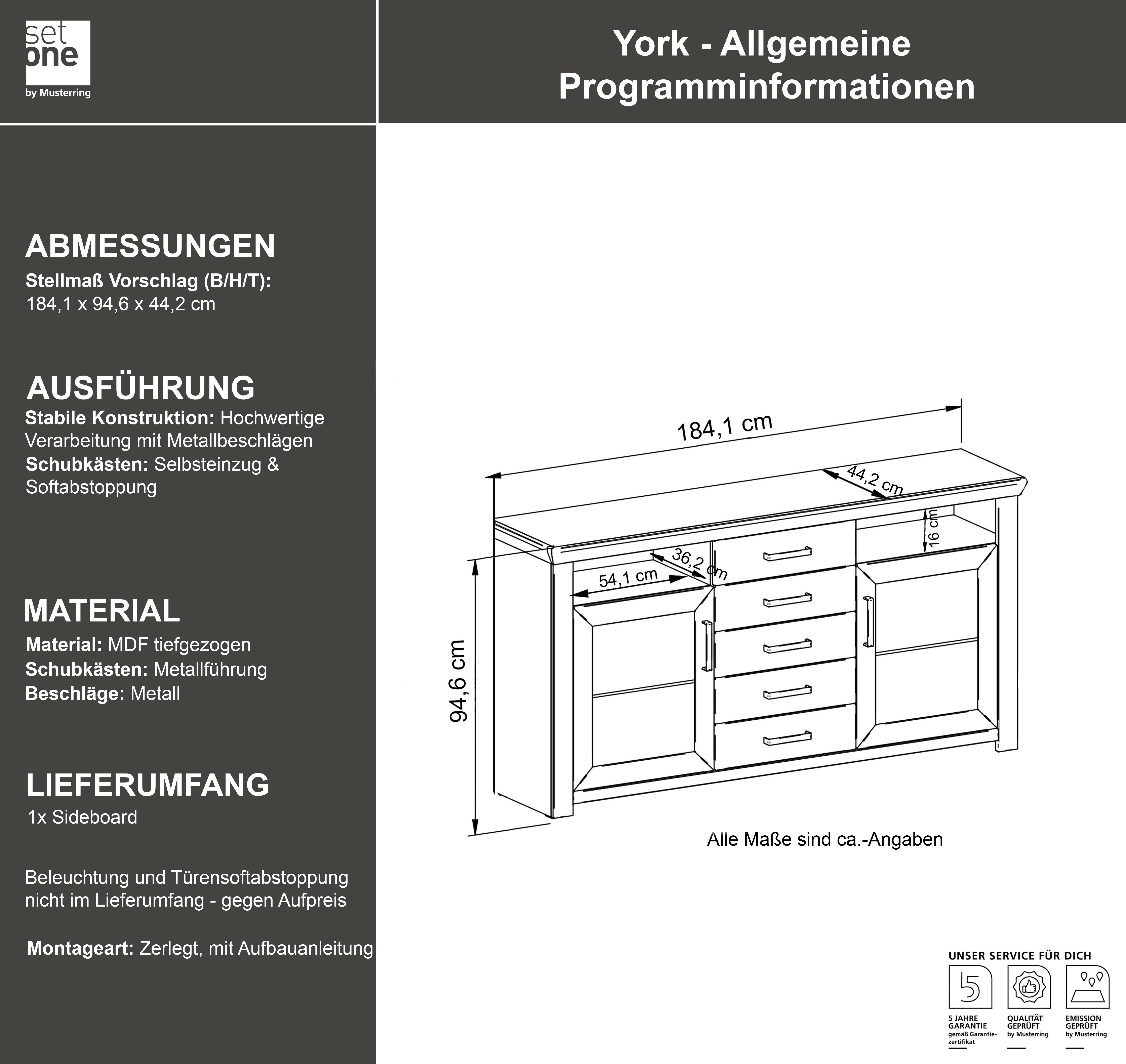 set one by Musterring Sideboard York, Typ 55, mit viel Stauraum, im Landhaus-Stil, B 184 x H 95 cm