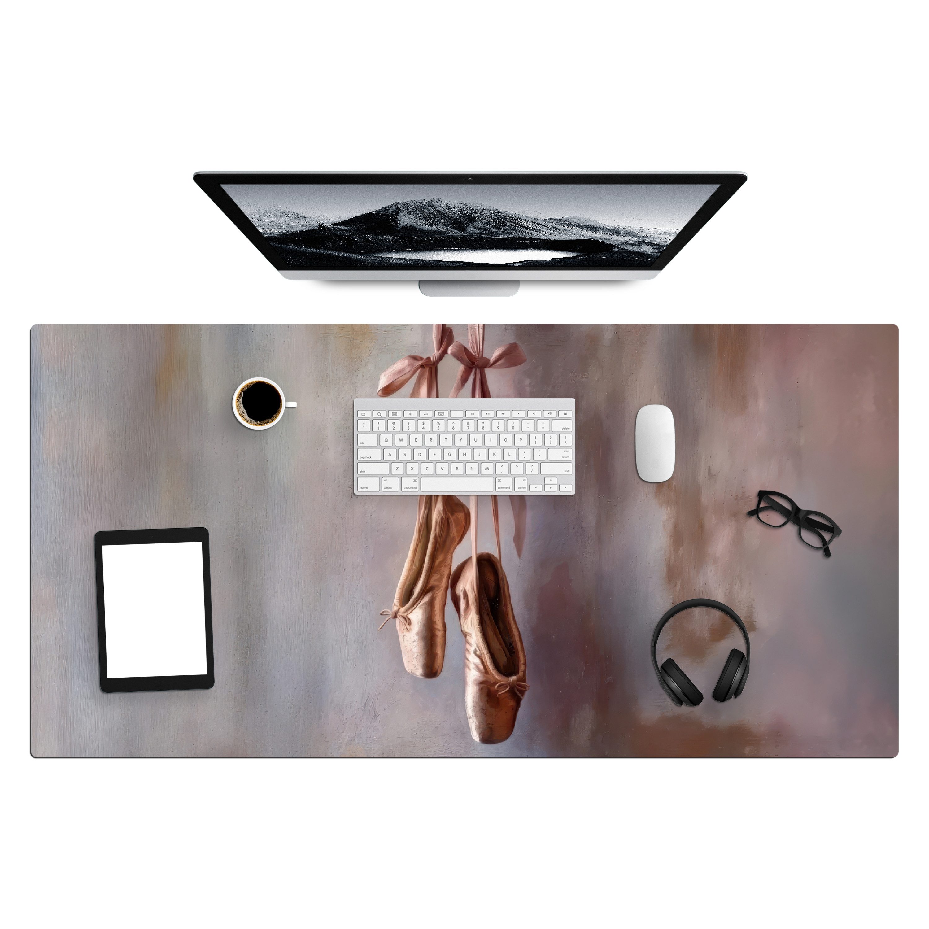 MuchoWow Gaming Mauspad Ballettschuhe - Satin - Erdtöne (1-St), Gaming Mauspad XXL, Schreibtischunterlage, Gaming Zubehör, 120x60 cm