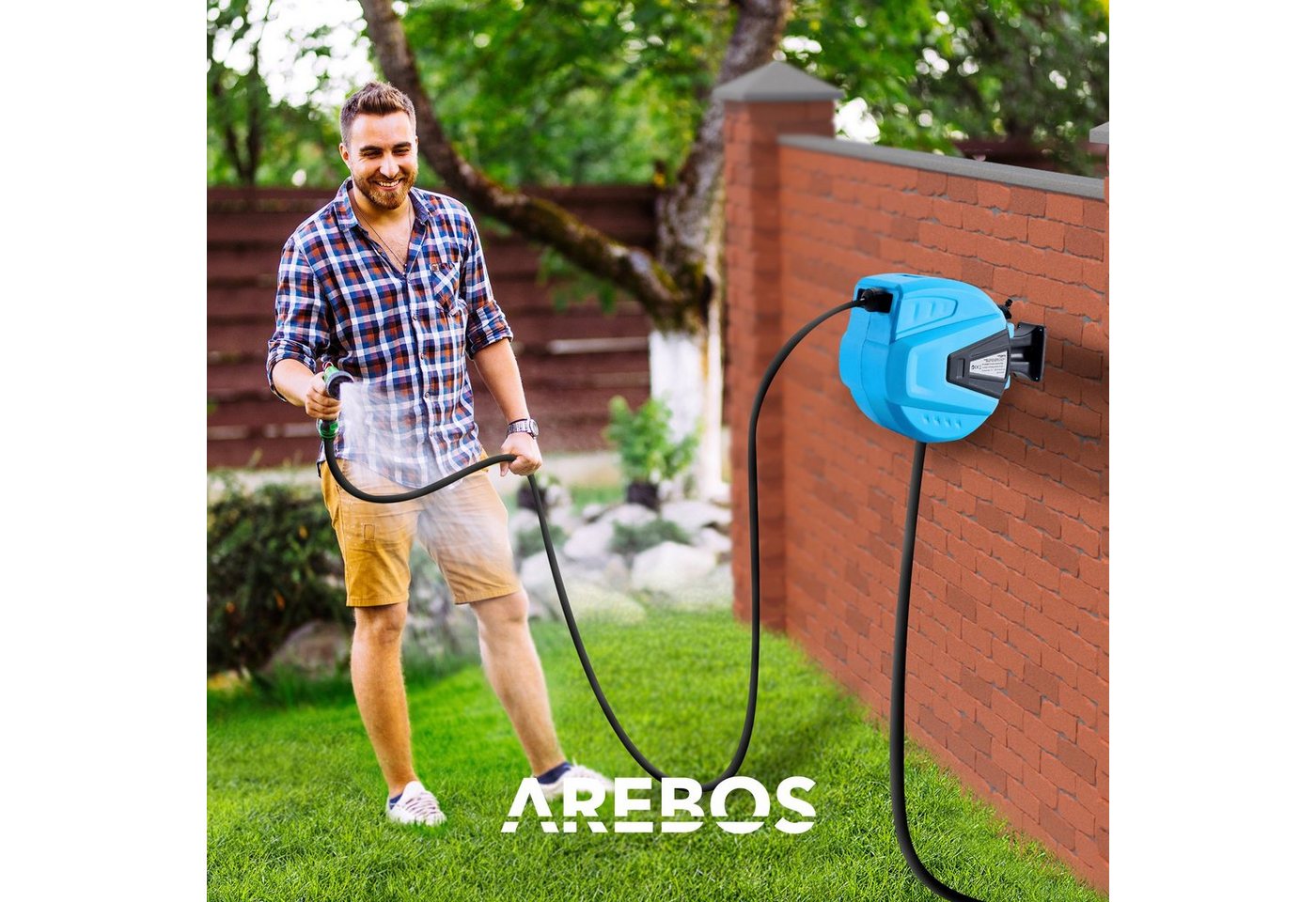 Thumbnail - Arebos Schlauchaufroller 20 m, schwenkbare, Wand-Schlauchbox mit Arretierstop, (Stück, 20 m), UV-beständig Dank PVC & Po...