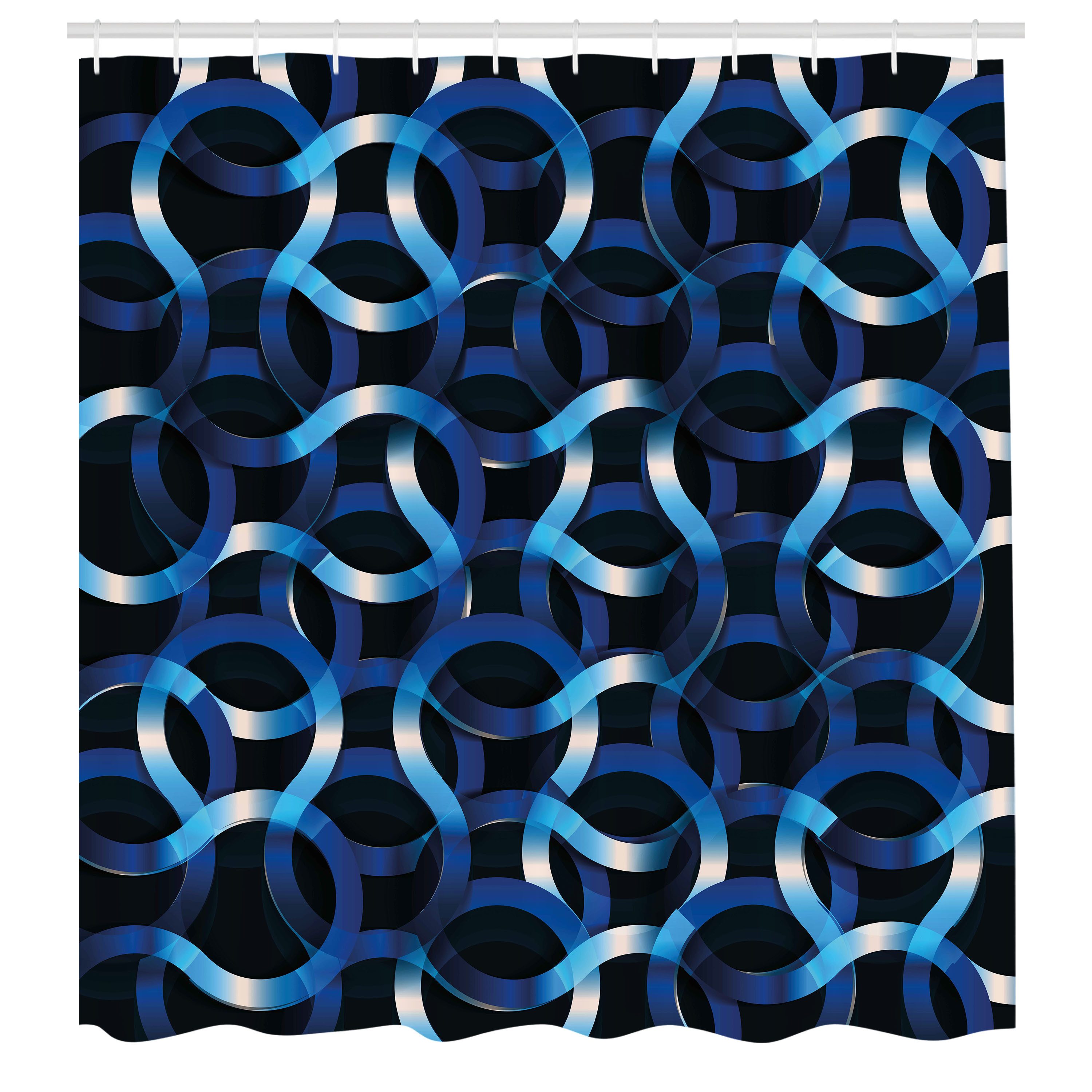 Abakuhaus Duschvorhang Moderner Digitaldruck mit 12 Haken auf Stoff Wasser Resistent Breite 175 cm, Höhe 180 cm, Dunkelblau Kurvige Moderne Formen