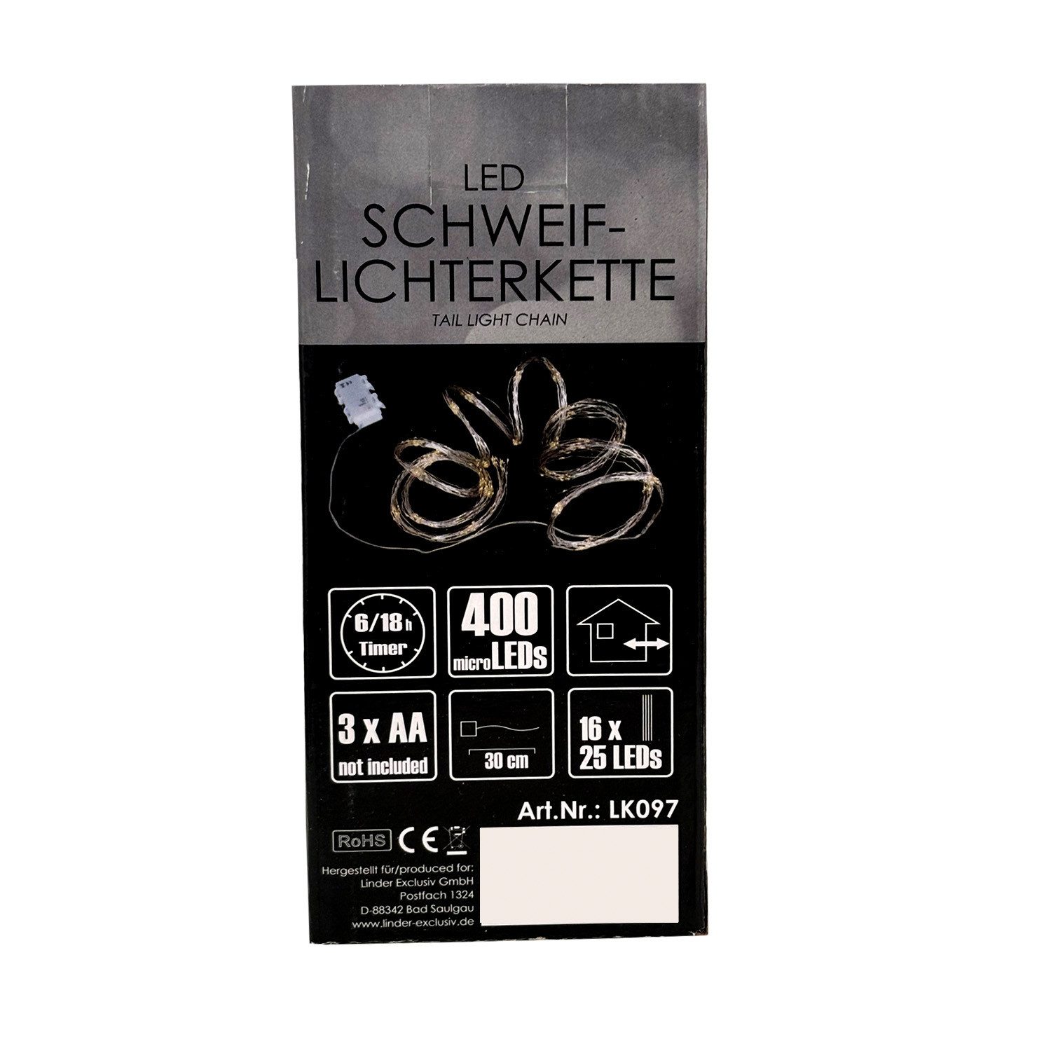Mojawo Lichtervorhang 400er Micro LED Schweif-Kette Lichterkette Innen/Außen Timer Batterie