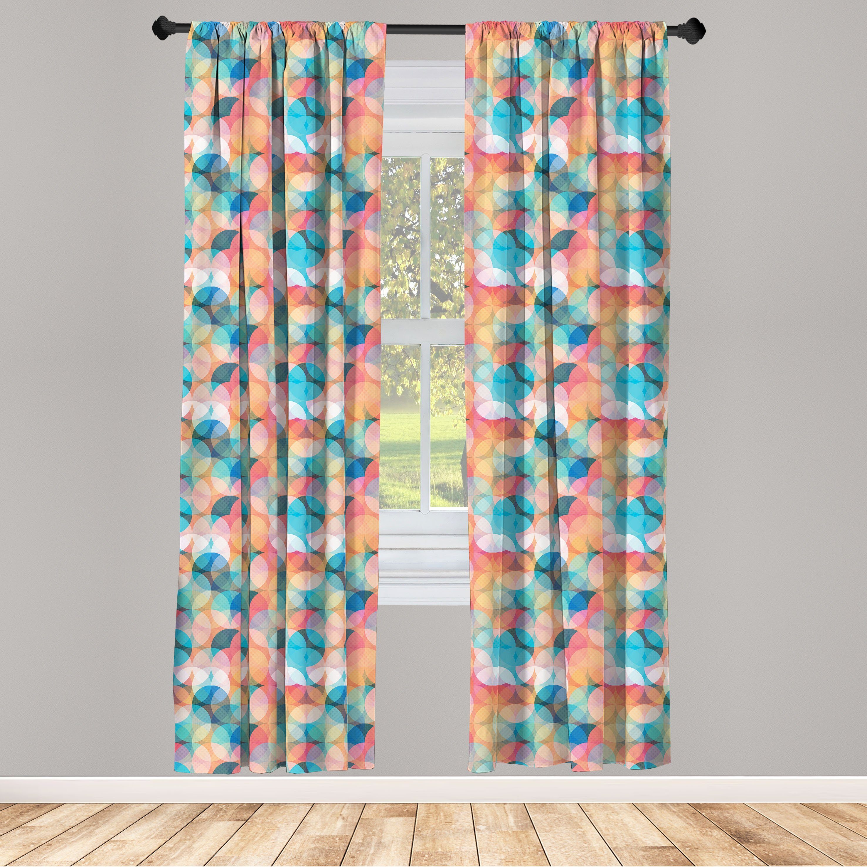 Gardine Vorhang für Wohnzimmer Schlafzimmer Dekor, Abakuhaus, Microfaser, Kreise Boho Regenbogen-Farben