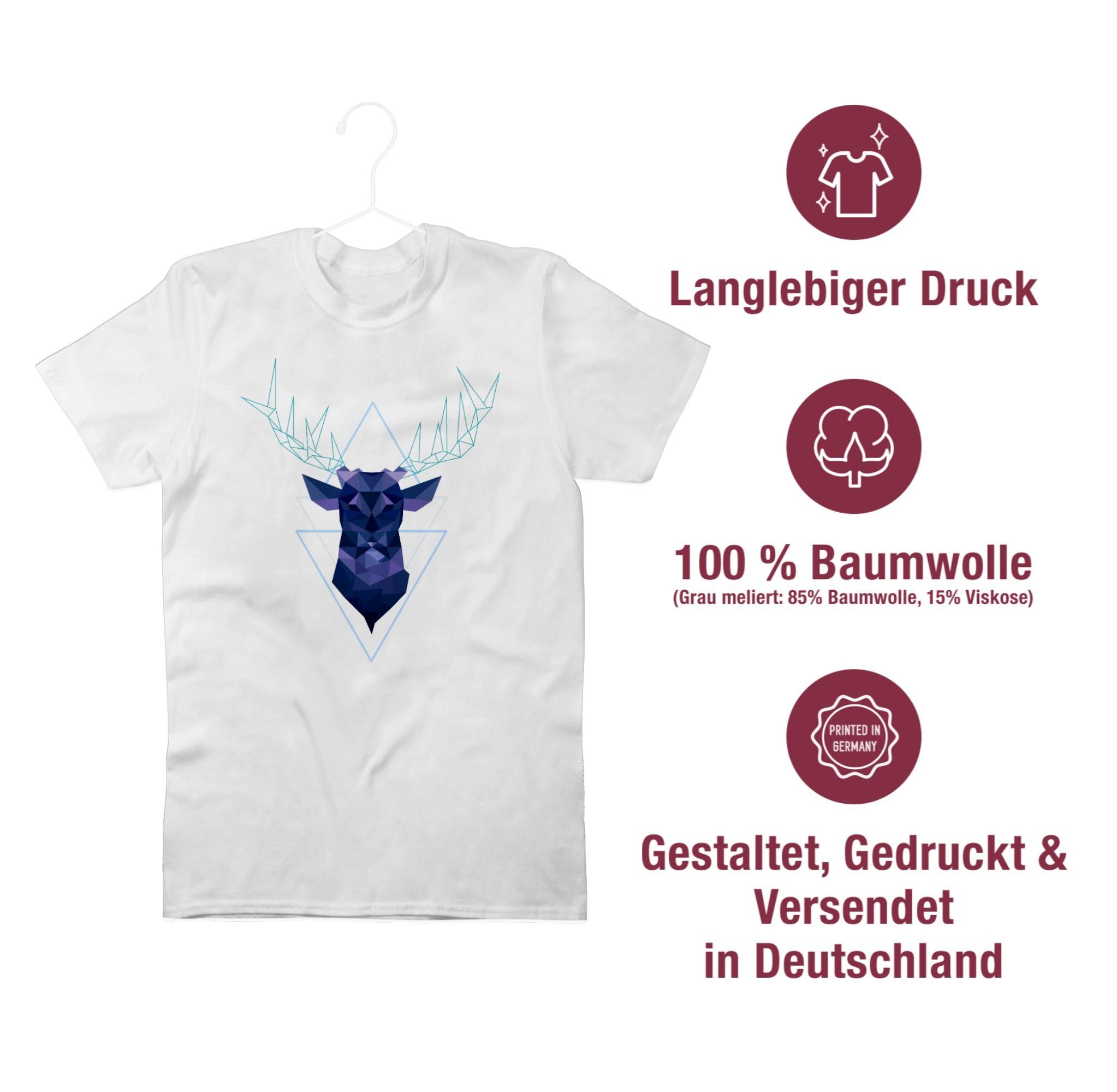 2 - Mode Hirsch Herren Geometrischer für Shirtracer blau Oktoberfest Weiß T-Shirt
