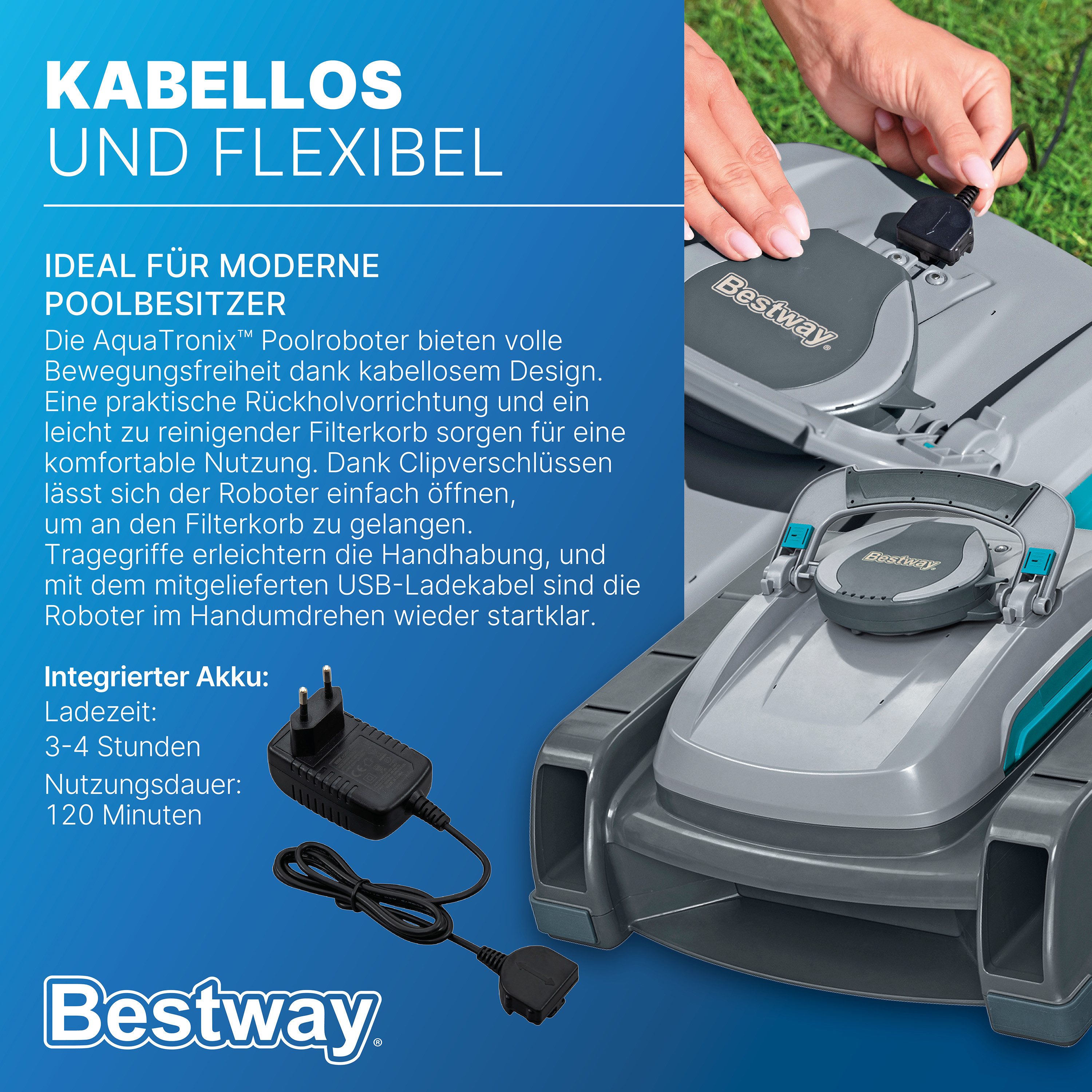Bestway Poolroboter AquaTronix™ G300, (Packung, 2-St., Autonom 2 in 1 mit Oberflächenskimmer), Für Poolgrößen bis 50 m²