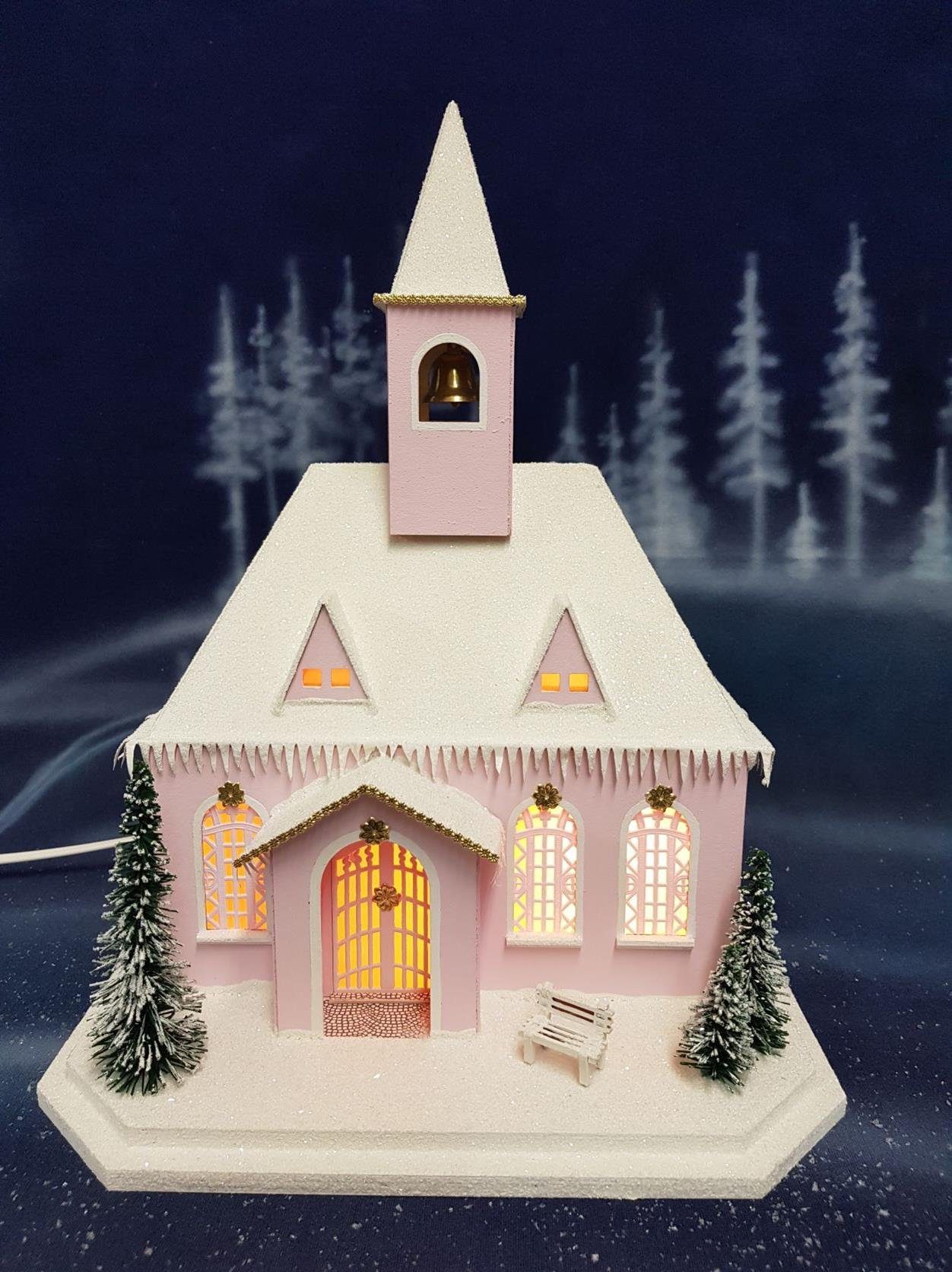Weihnachtshaus Lichterhaus Rosa Kirche LxBxH 40x18,5x38cm NEU