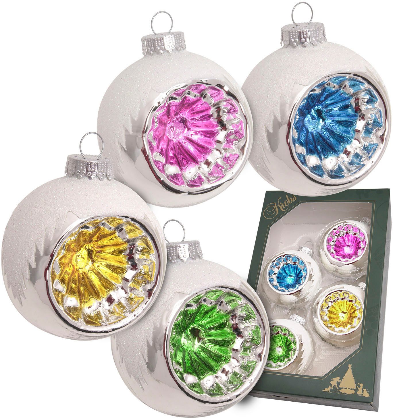 Christbaumschmuck Reflexkugeln Retro mit Schneedach