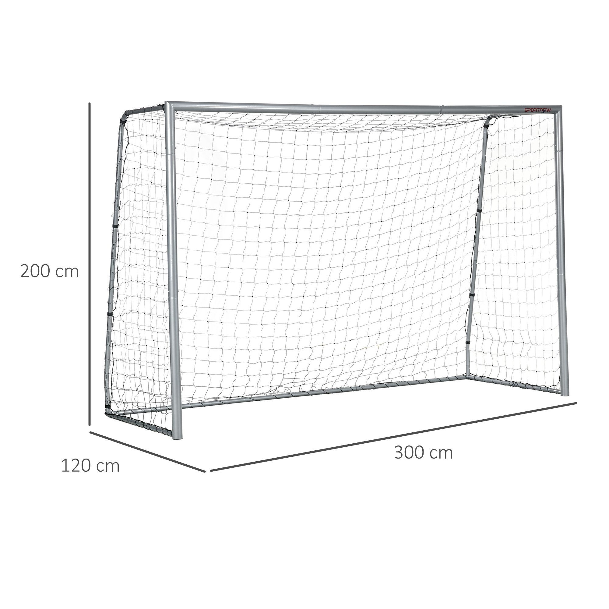 SPORTNOW Fußballtor Fußballtor mit PE-Netzgewebe, Fußball-Tor für Kinder, Stahl, Grau (Fußball-Tor, 1 St., PE-Netzgewebe), 300 x 120 x 200 cm, Stahl, PE, für Garten, Fußballtraining, Grau
