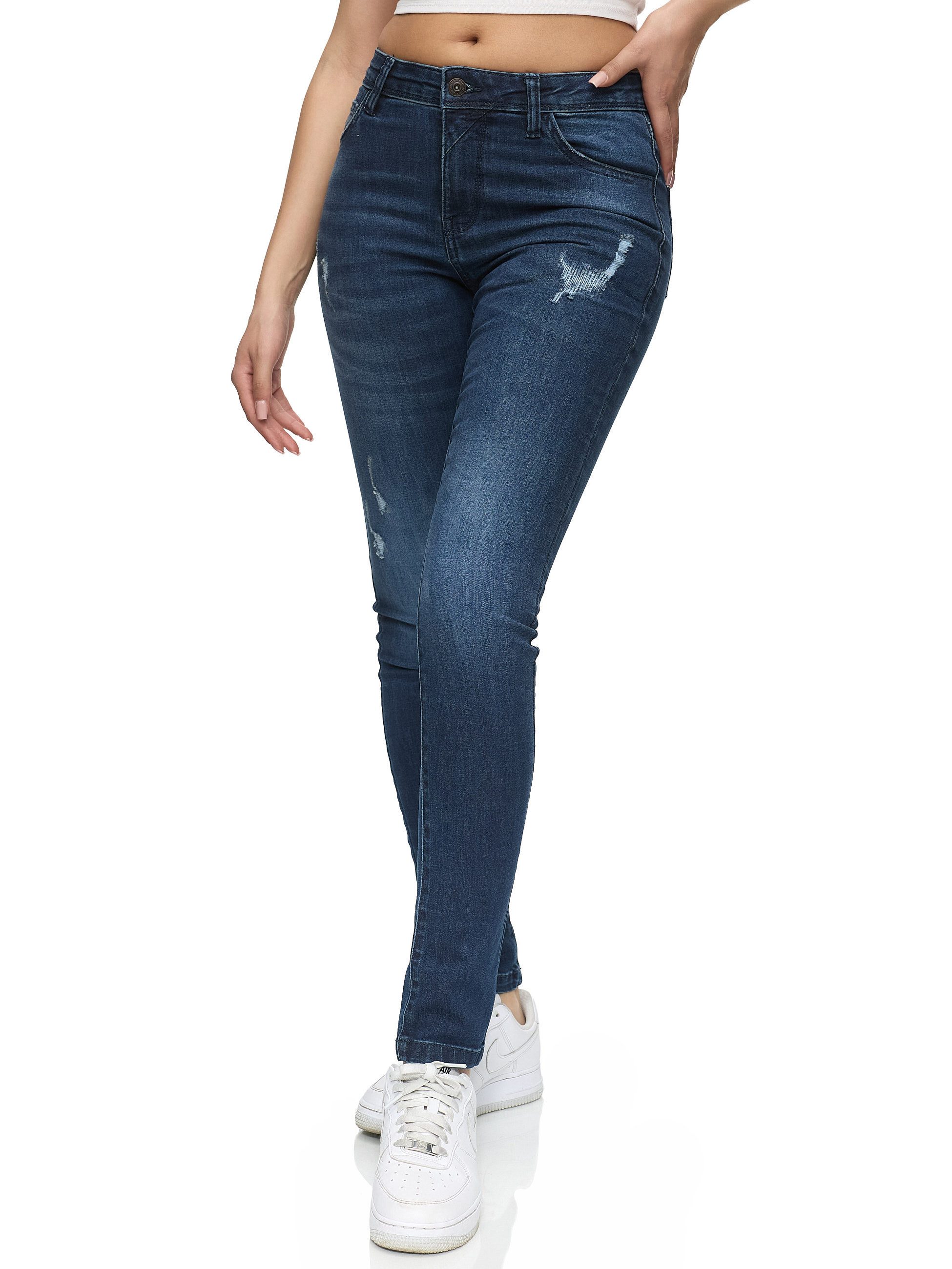 REPUBLIX Stretch-Jeans STELLA Damen Destroyed Mid Waist Stretch Denim Jeans