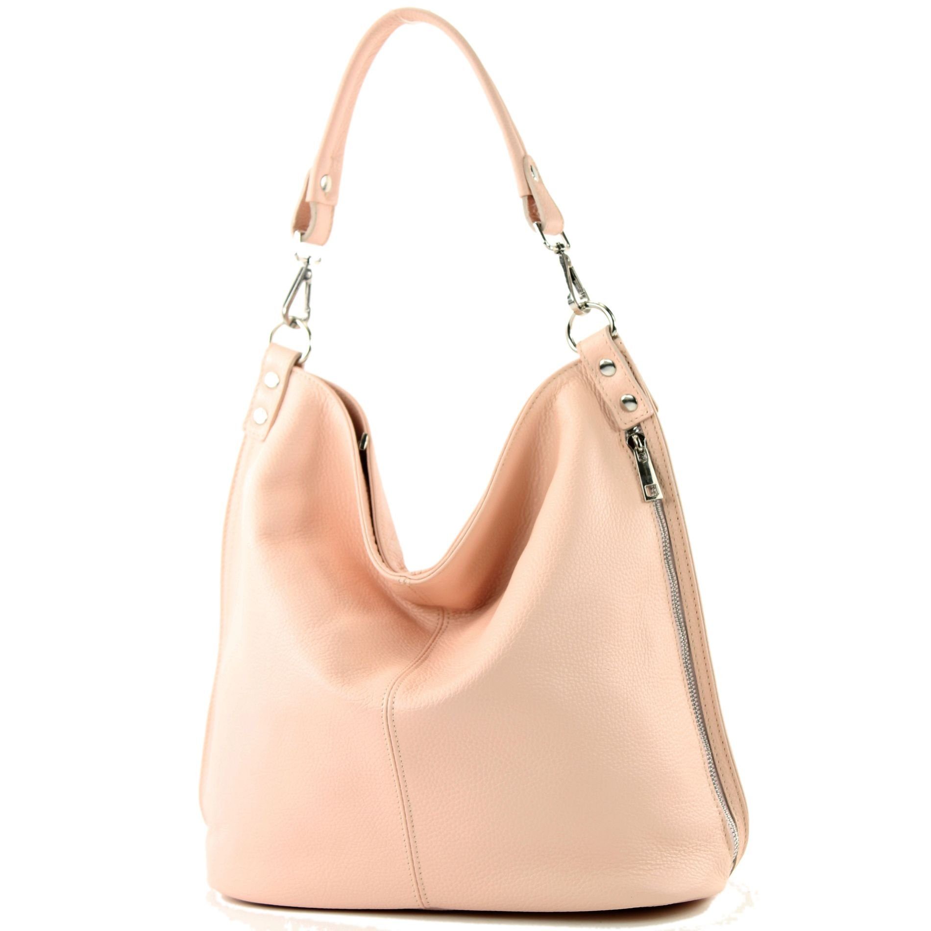 modamoda de Schultertasche T177, Echtleder Handmade in Italy Pastellrosa