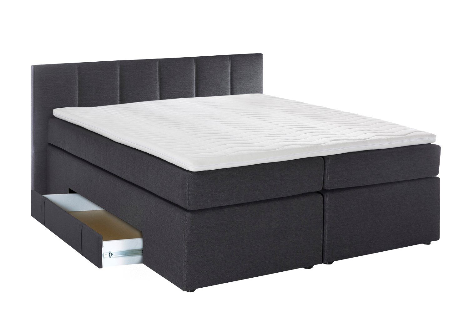 Möbelfreude Boxspringbett Boxspringbett Beatrice 140x200 cm Anthrazit H2, 140 x 200 cm Anthrazit H2, 7-Zonen-Taschenfederkern Matratze + Visco-