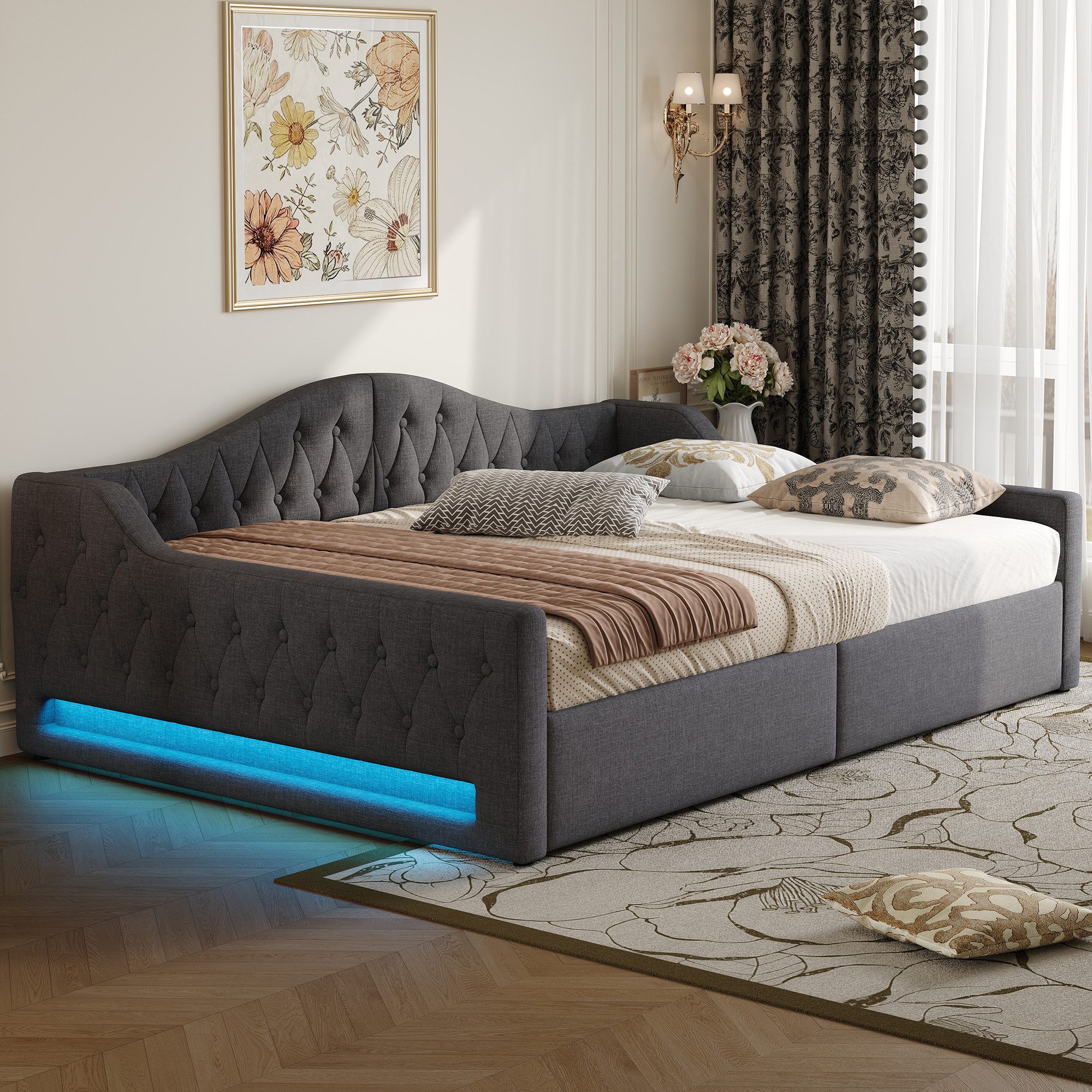 Odikalo Schlafsofa Tagesbett Schlafcouch Daybed Daybett Stauraum 90/140x200 Grau Beige