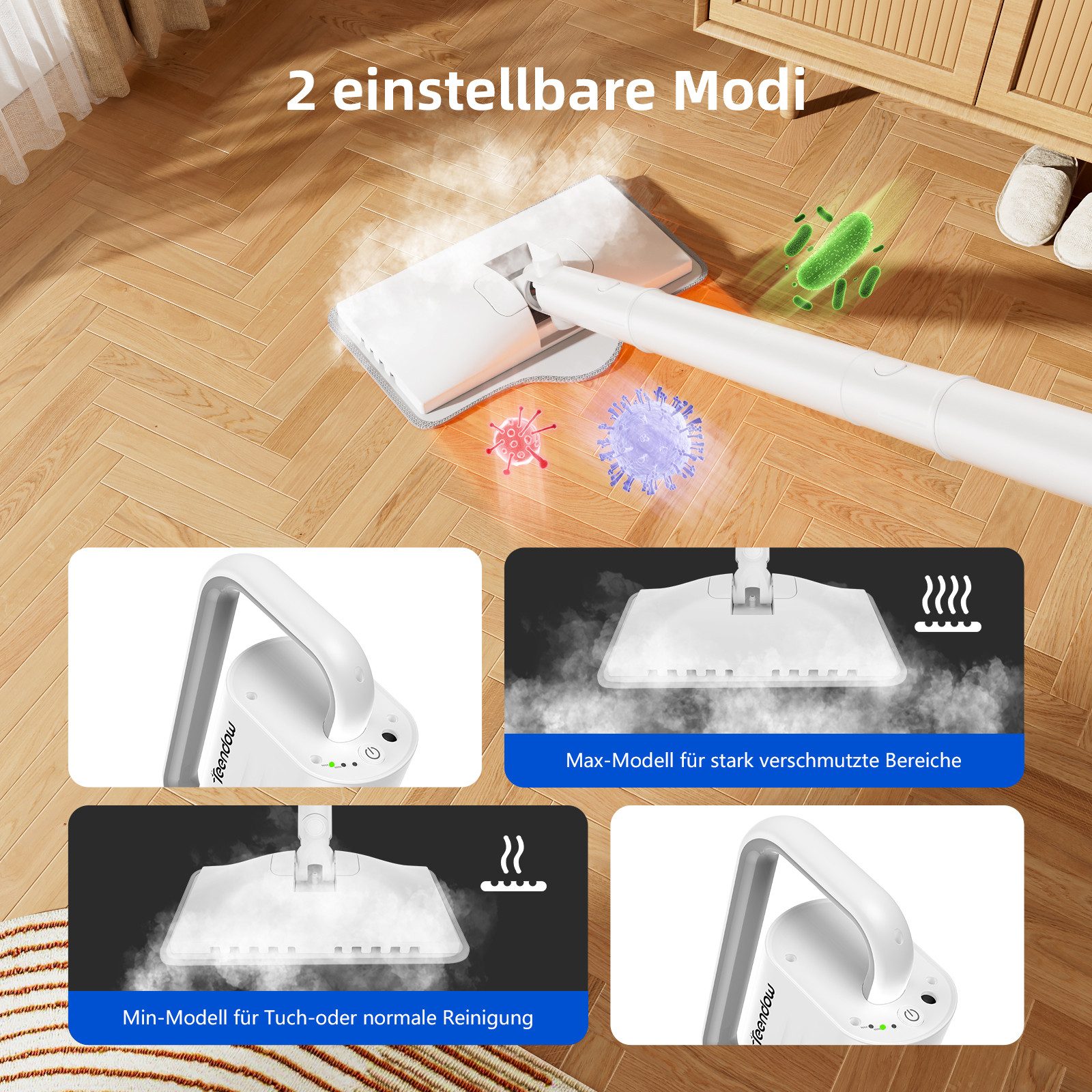 Teendow Dampfreiniger SC-05 Dampfreiniger boden mit 300ml Wassertank, Dampfmopp, 1300 W, beutellos, 7m Kabellänge, für alle Haushalte