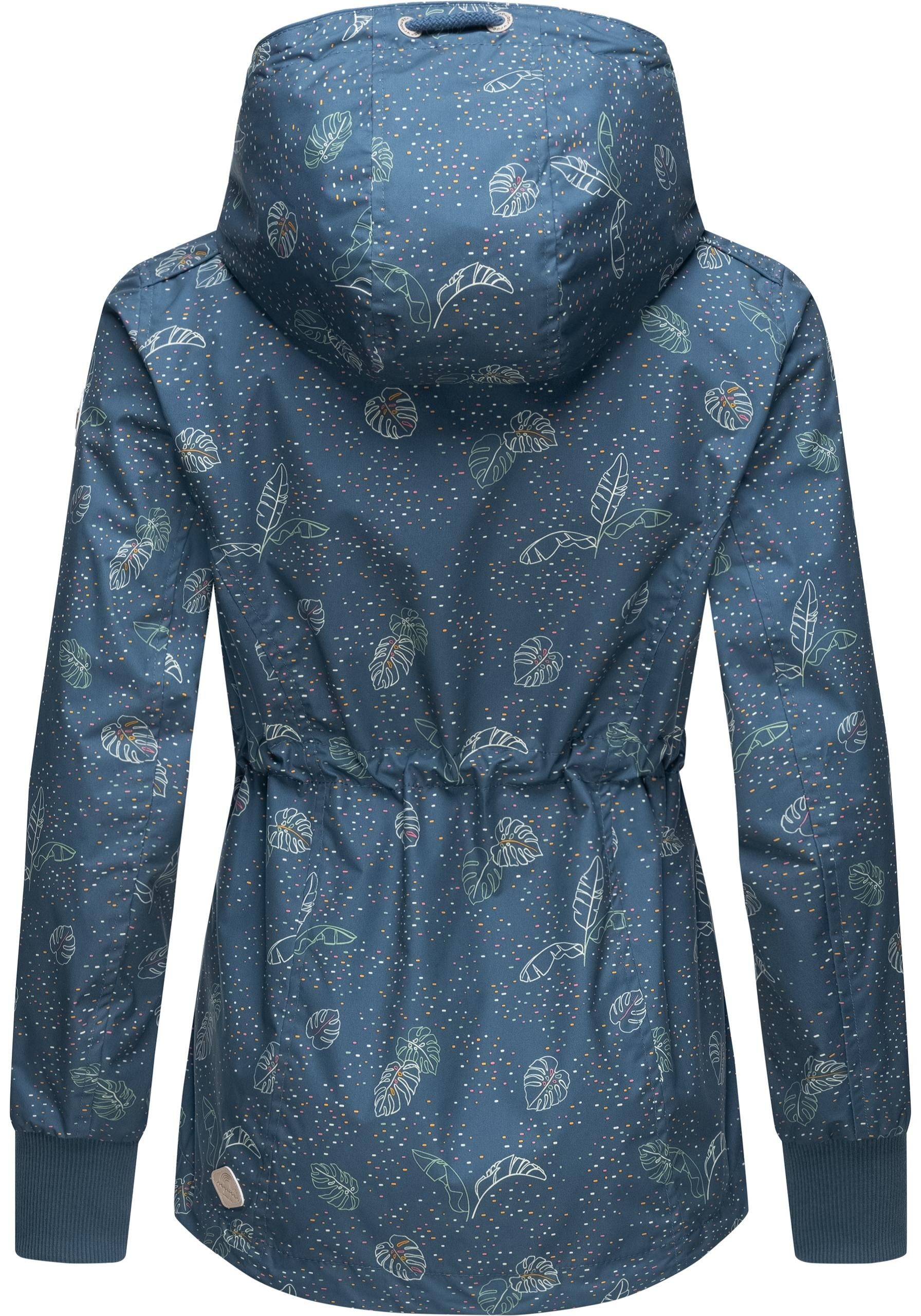 Leaves Print stylische Kapuze mittelblau Ragwear Übergangsjacke Danka mit Outdoorjacke und