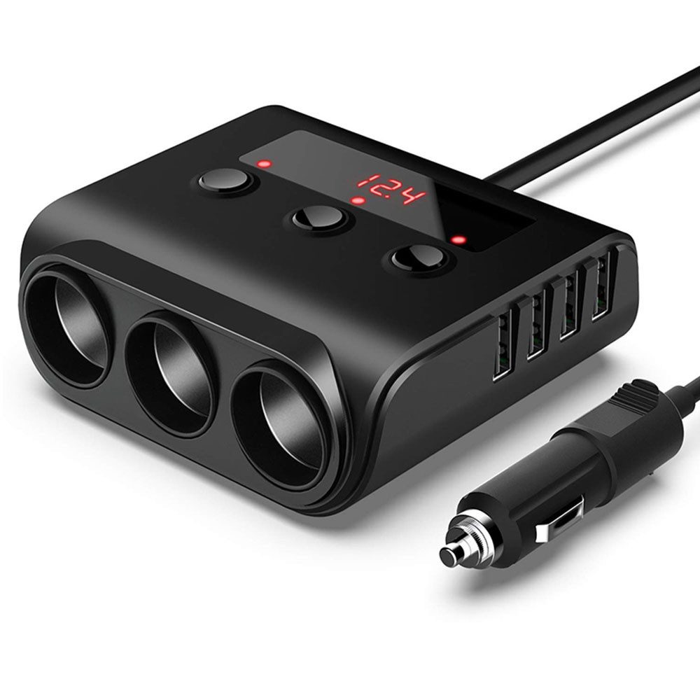 Auto Ladegerät Adapter, 3 Fach mit 4 USB Ports, 100W 12V/24V DC USB-Ladegerät