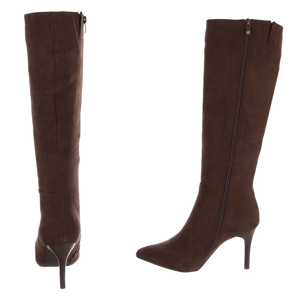Ital-Design Damen Overknee-Stiefel in Veloursleder-Optik, Absatz High-Heel-Stiefel (92457742) Pfennig-/Stilettoabsatz Stiefel in Braun – Bild 5 von 5