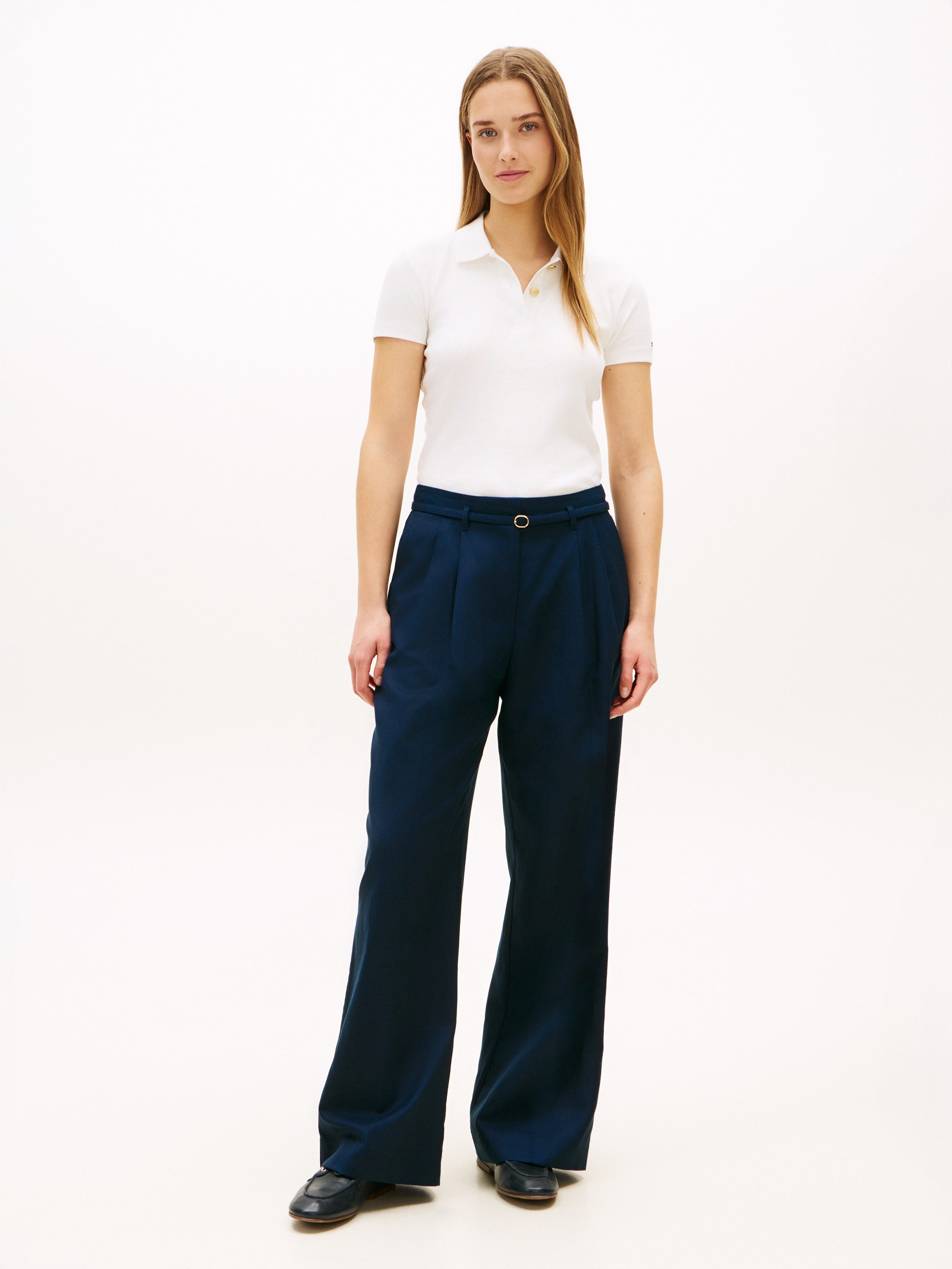 Tommy Hilfiger Bundfaltenhose LINEN BLEND WIDE LEG PANT mit Bügelfalten & passendem Gürtel