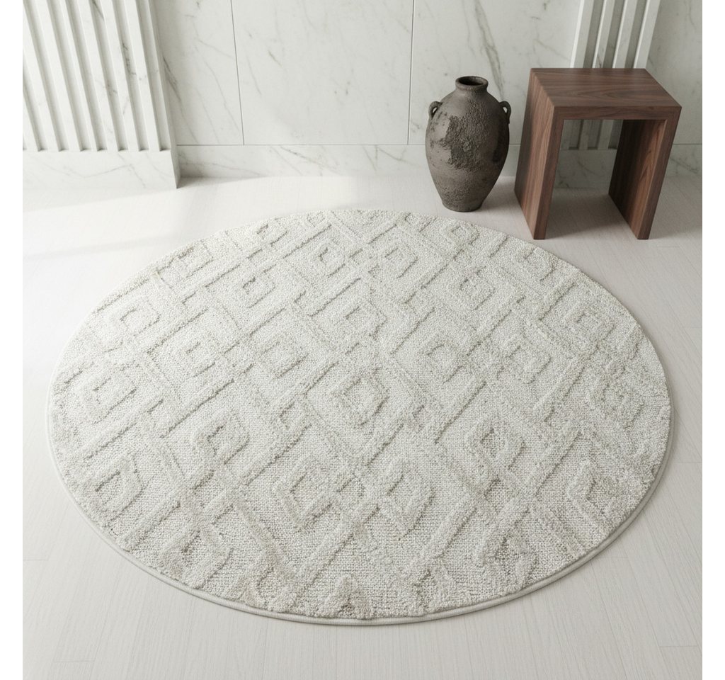 KADIMA DESIGN Teppich TALFER Hoch-Tief 3D-Effekt Wohnzimmer Schlafzimmer Waschbar, Rund, Höhe: 22 mm, 80x80 cm, Wohnzimmerteppich Strapazierfähig Waschbar