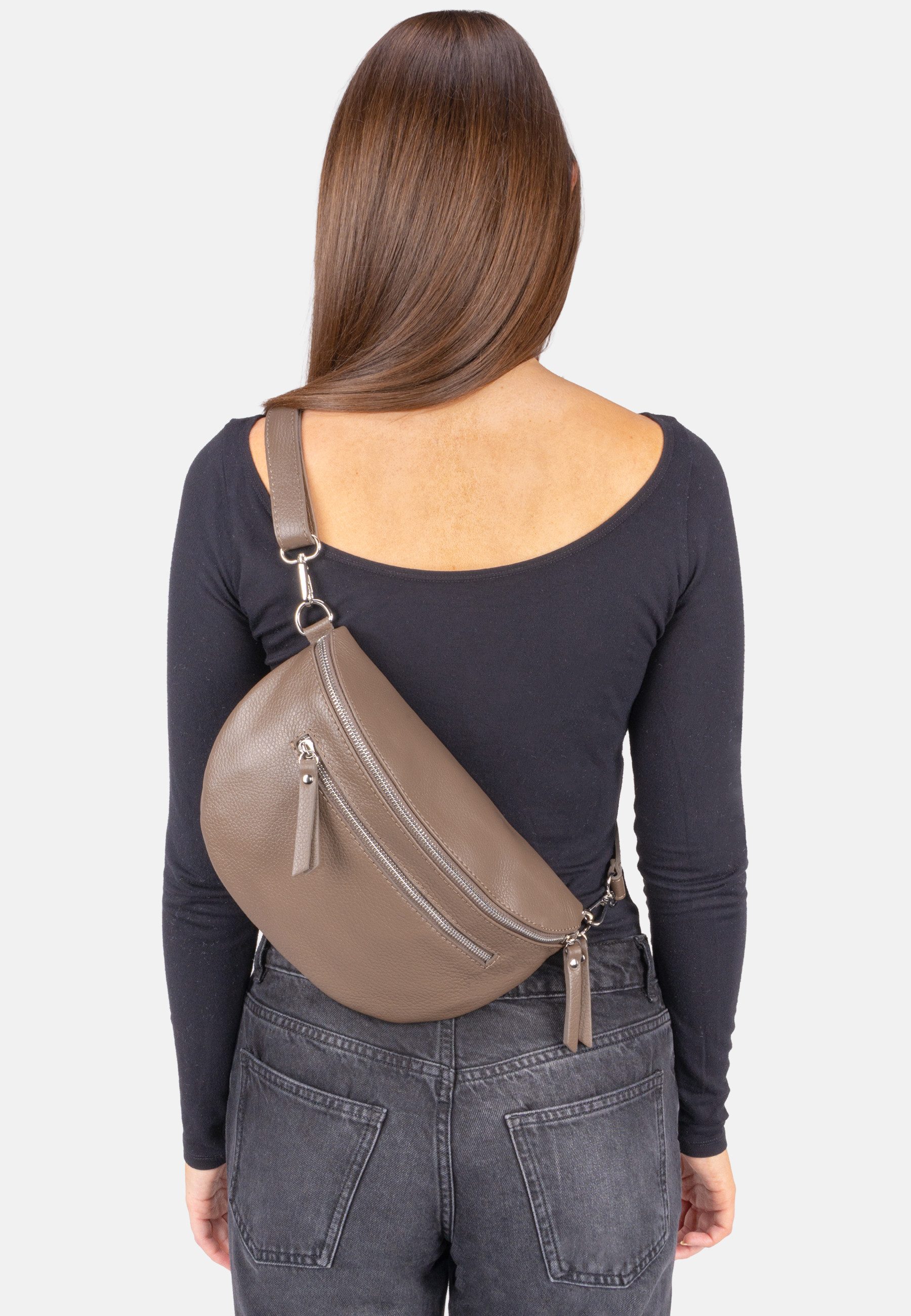 Seasons of April Umhängetasche Crossbody Bag Ella, Große Umhängetasche aus 100% Leder mit breitem Gurt und 2 Zipper