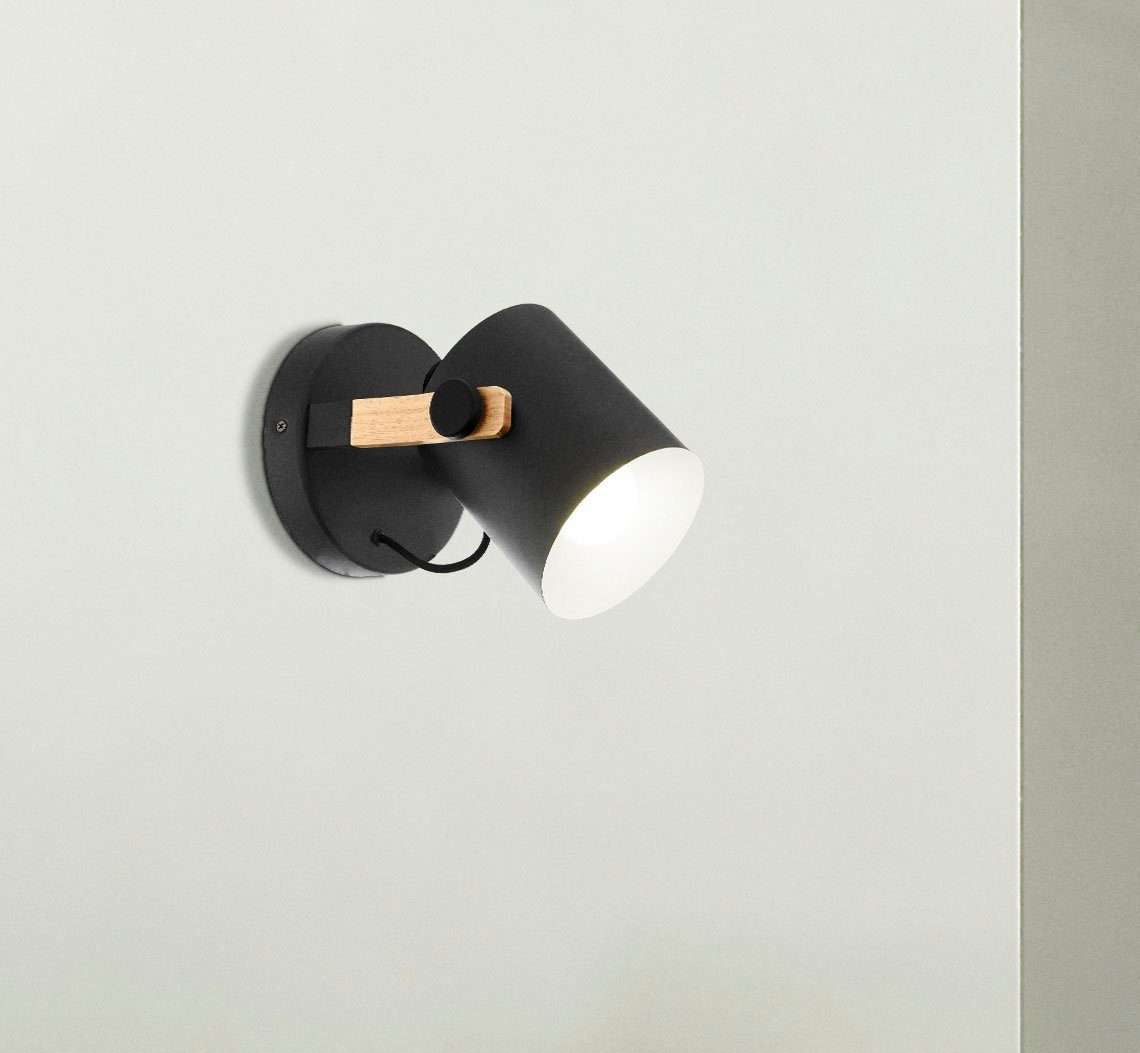 EGLO Wandleuchte HORNWOOD, ohne Leuchtmittel, Vintage Wandleuchte Industrial Design, Retro Lampe Stahl, Holz, E27