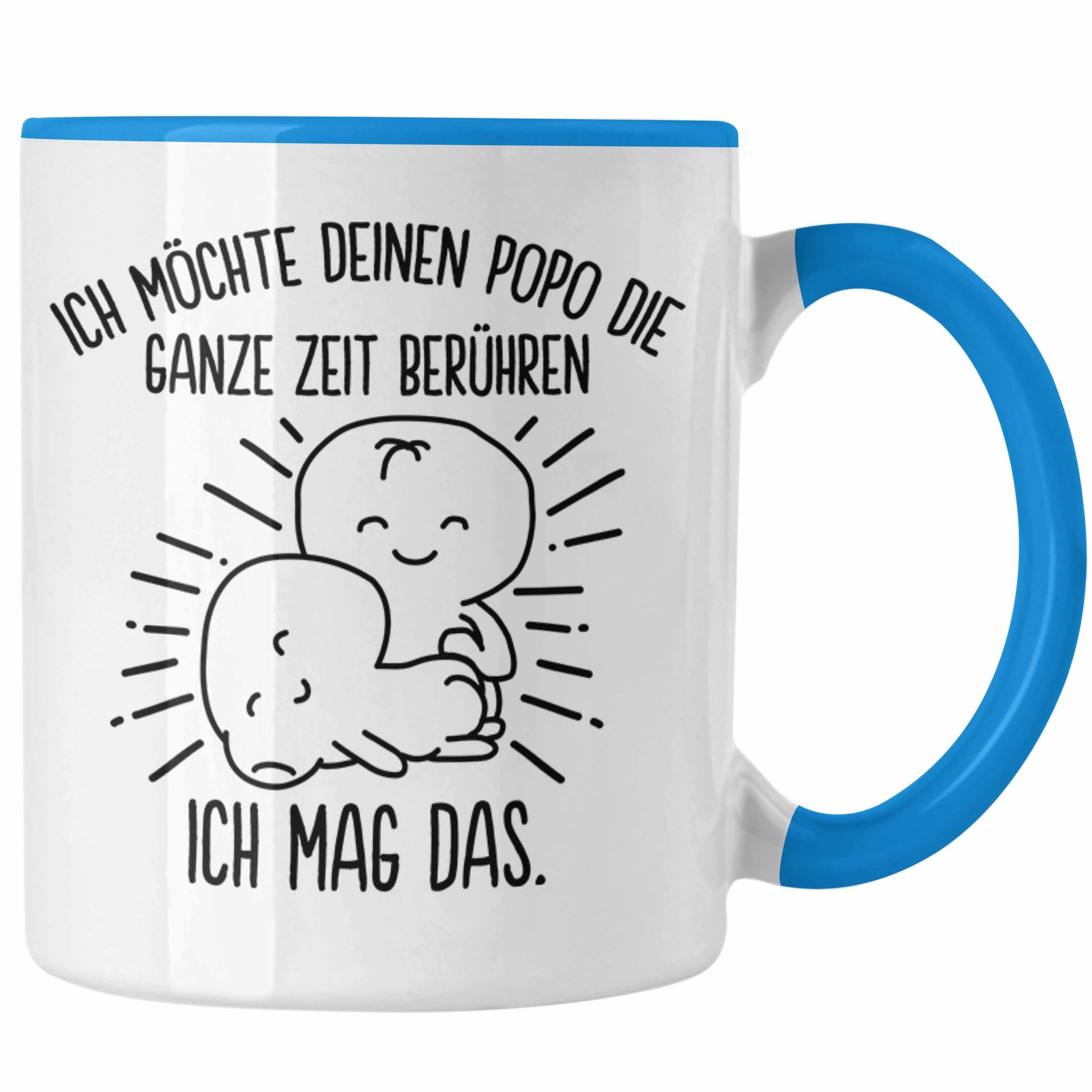 Trendation Tasse Trendation - Popo Freundin Lustig Anfassen Liebe Blau Paare Tasse Mann Valentinstagidee Geschenk für Kaffeetasse Spruch
